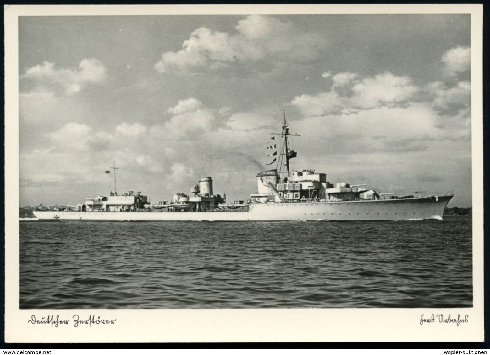 DEUTSCHES REICH 1936 (ca.) S/w.-Foto-Ak.: Deutscher Zerstörer , Ungebr. (Verlag EAS) - - Maritime