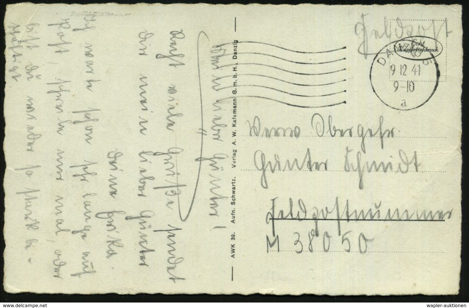 DANZIG 5/ A 1941 (9.12.) MaWellenSt. Auf Feldpost-Ak. (Kathedrale Oliva) An Fp.-Nr. M 380 50 = Marine-Befehlshaber Dänem - Maritime