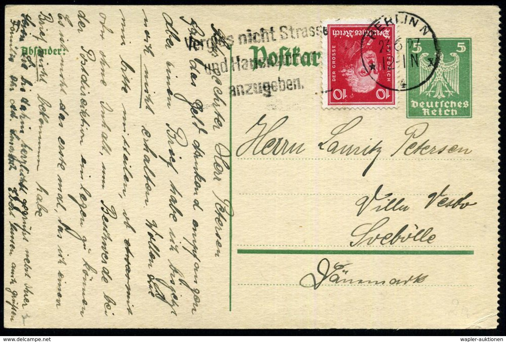 Berlin 1927 (23.6.) Teil - G E Z ä H N T E   PP 5 Pf. Adler, Grün: Gruß Aus Dem Berliner Wintergarten = Aus Programmheft - Circo