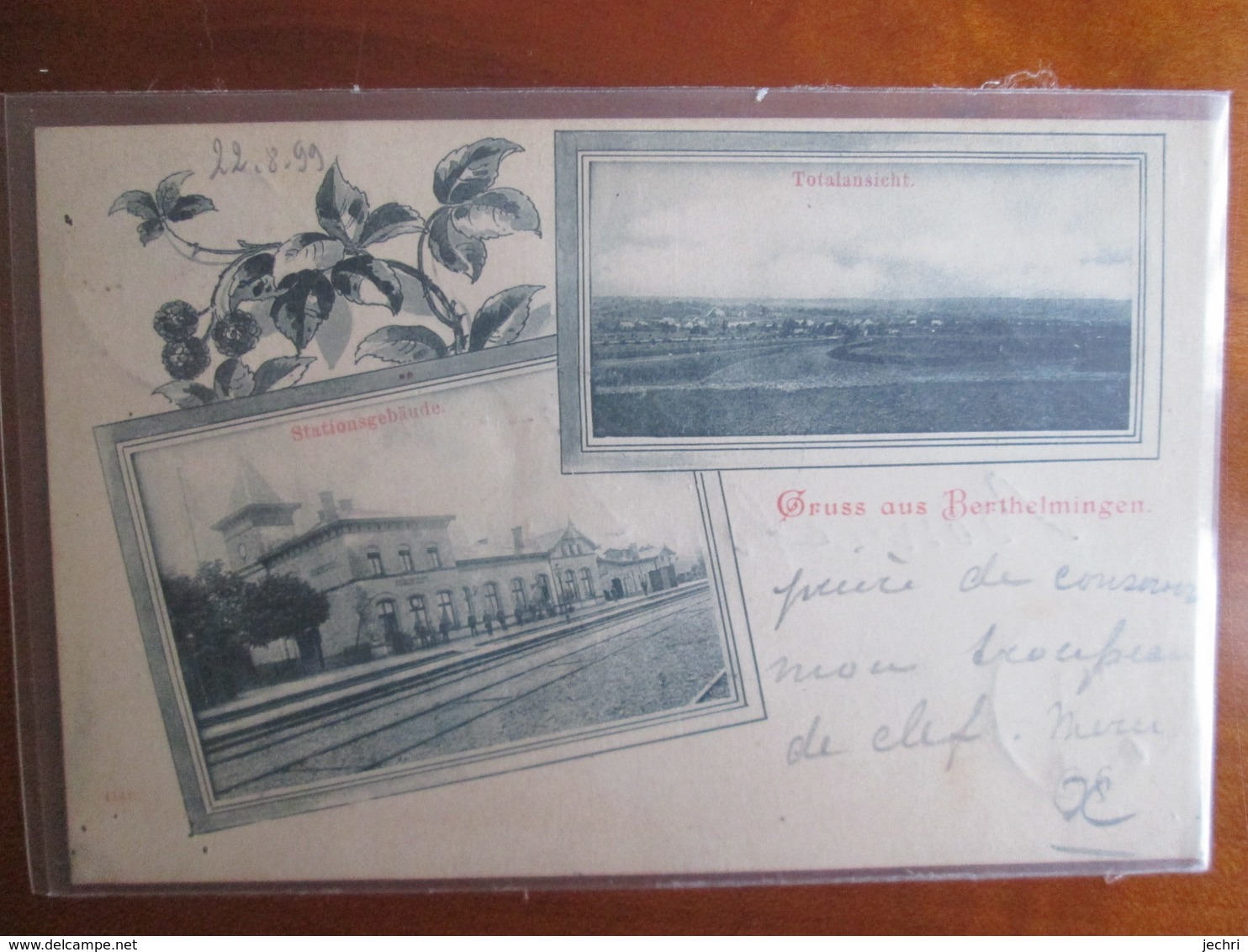 Gruss Aus Berthelmingen  . La Gare  1899 . Cachet Train Zug 773 Sarreguemines - Autres & Non Classés