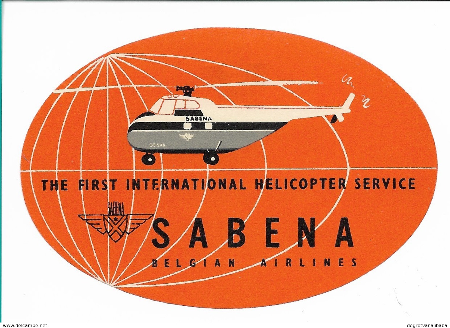 SABENA - Bagage Etiket: The First International Helicopter Service (oranje) - Aufklebschilder Und Gepäckbeschriftung