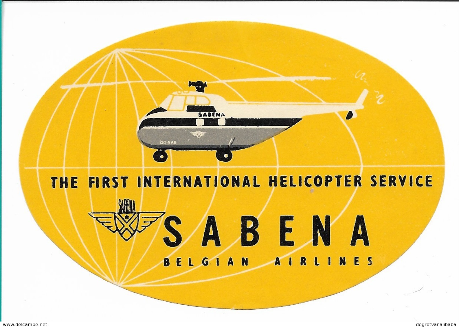 SABENA - Bagage Etiket: The First International Helicopter Service (geel) - Baggage Etiketten