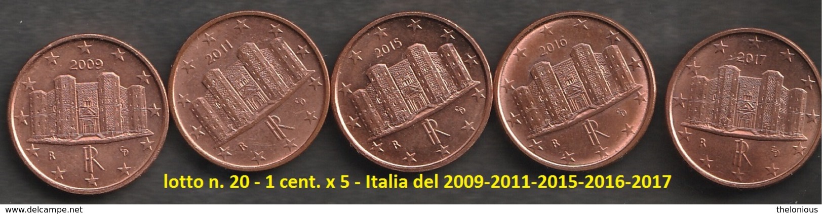 * Italia 1 Centesimo Di Euro X 5 Del 2009-2011-2015-2016-2017 - Circolate (lotto 20) - Italia