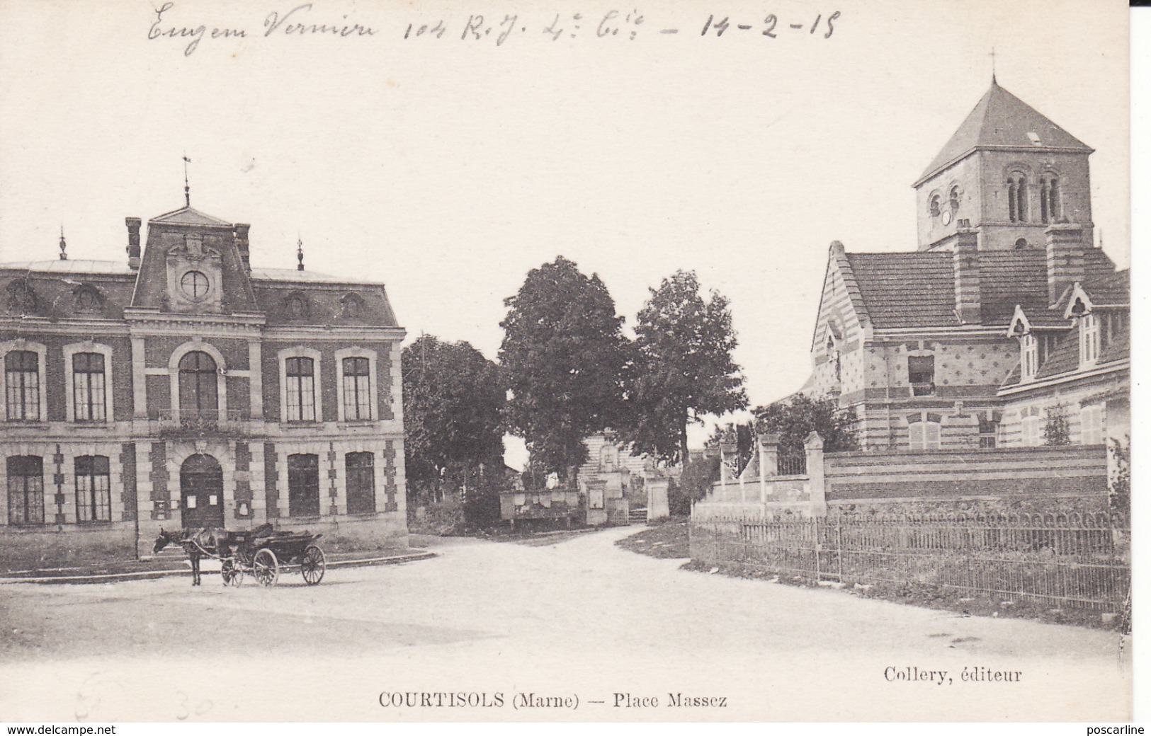 51 COURTISOLS, Place Massez, Attelage, écrite Par Un Militaire En 1915,2 Scans - Courtisols