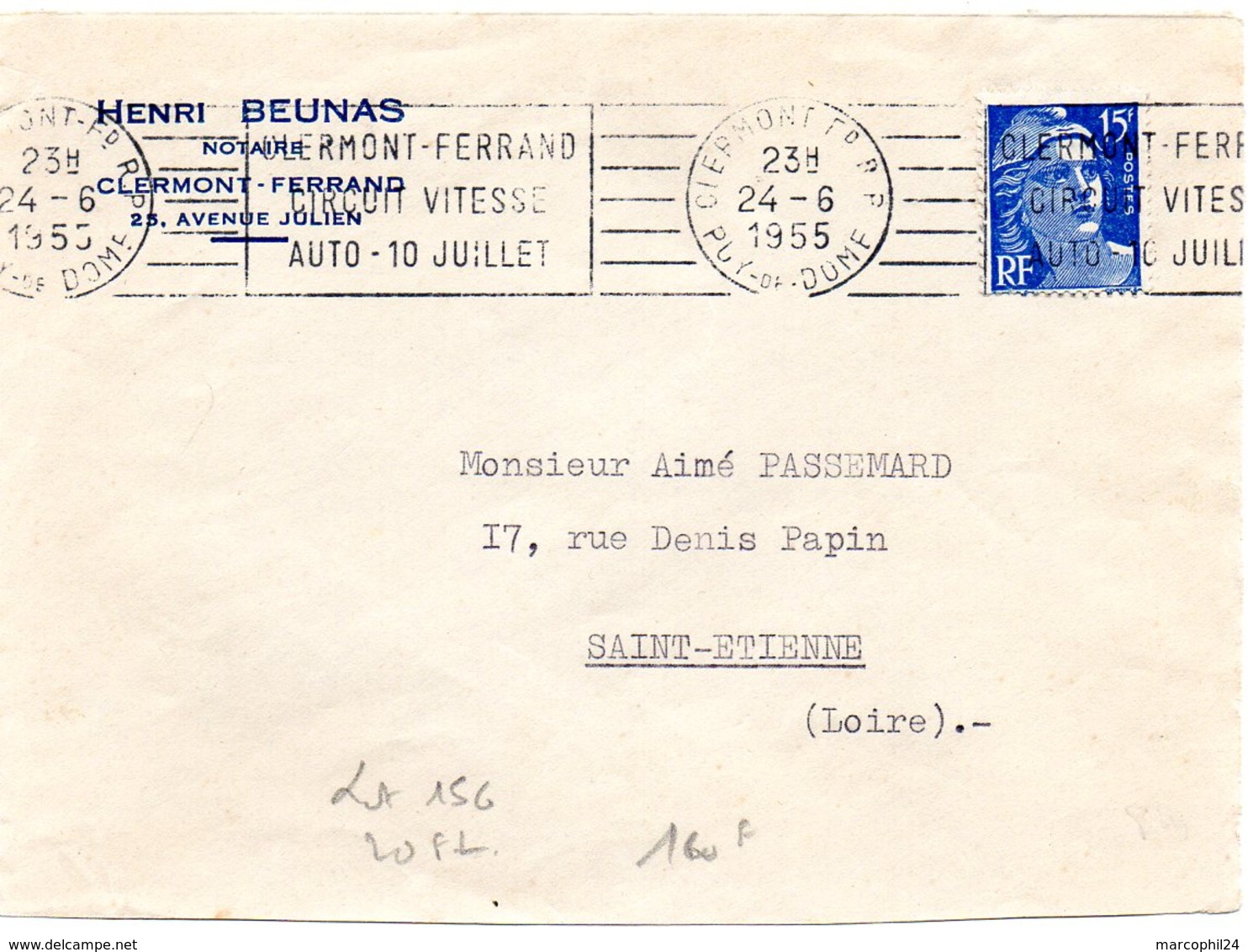 COURSE AUTOMOBILE = 63 CLERMONT-FERRAND RP 1955 = FLAMME RARE = RBV TEMPORAIRE ' ASAC - CIRCUIT De MONTAGNE' - Oblitérations Mécaniques (flammes)