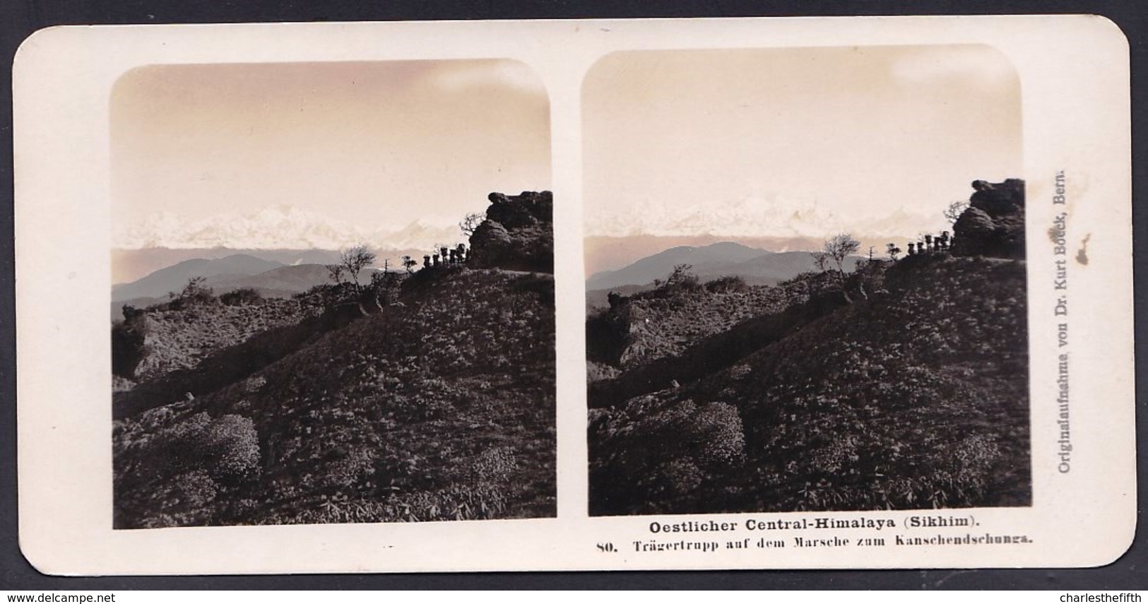 RARE  CARTE STEREOSCOPIQUE OESTLICHER CENTRAL HIMALAYA - SIKHIM Mountaineering - Sherpa Carriers - STEGLITZ BERLIN 1906 - Photos Stéréoscopiques