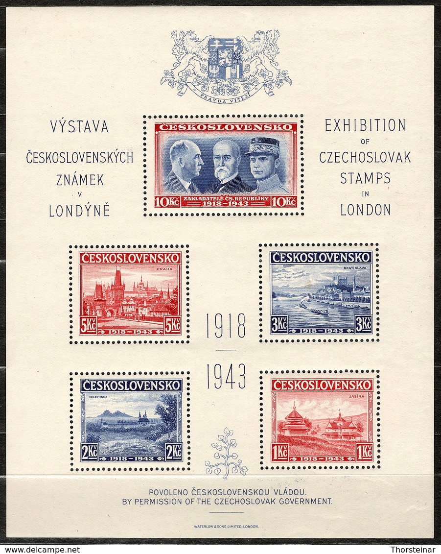 1943 Czechoslovakia Sheet London Stamp Exhibition Block Postfrisch - Blocs-feuillets