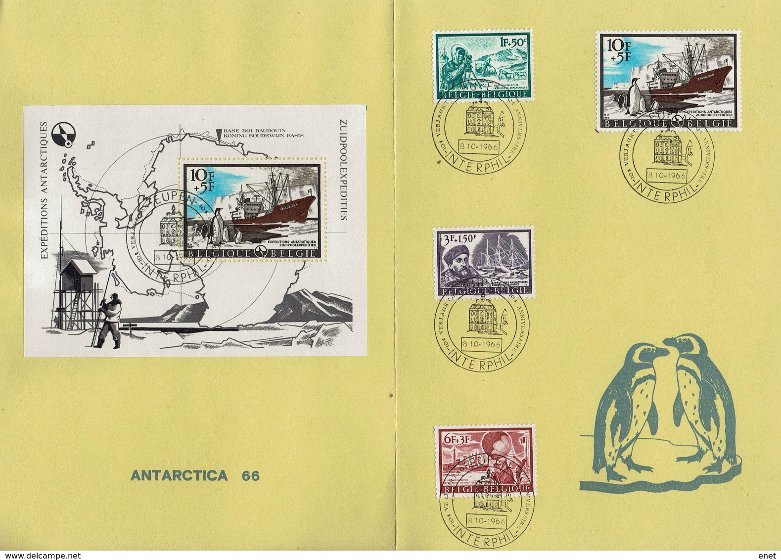 Belgie Belgien 1966 - Antarktis-Expeditionen - MiNr 1448-1451 + Block 36 - Antarctic Expeditions