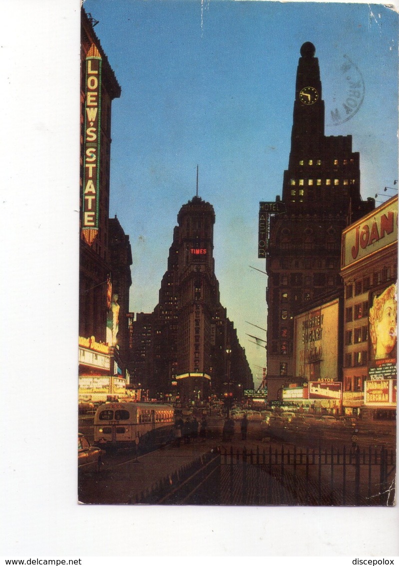 U3519 Postcard: TIMES SQUARE, NEW YORK + AUTO CARS VOITURES BUS AUTOBUS + NICE AIR MAIL STAMP - Time Square