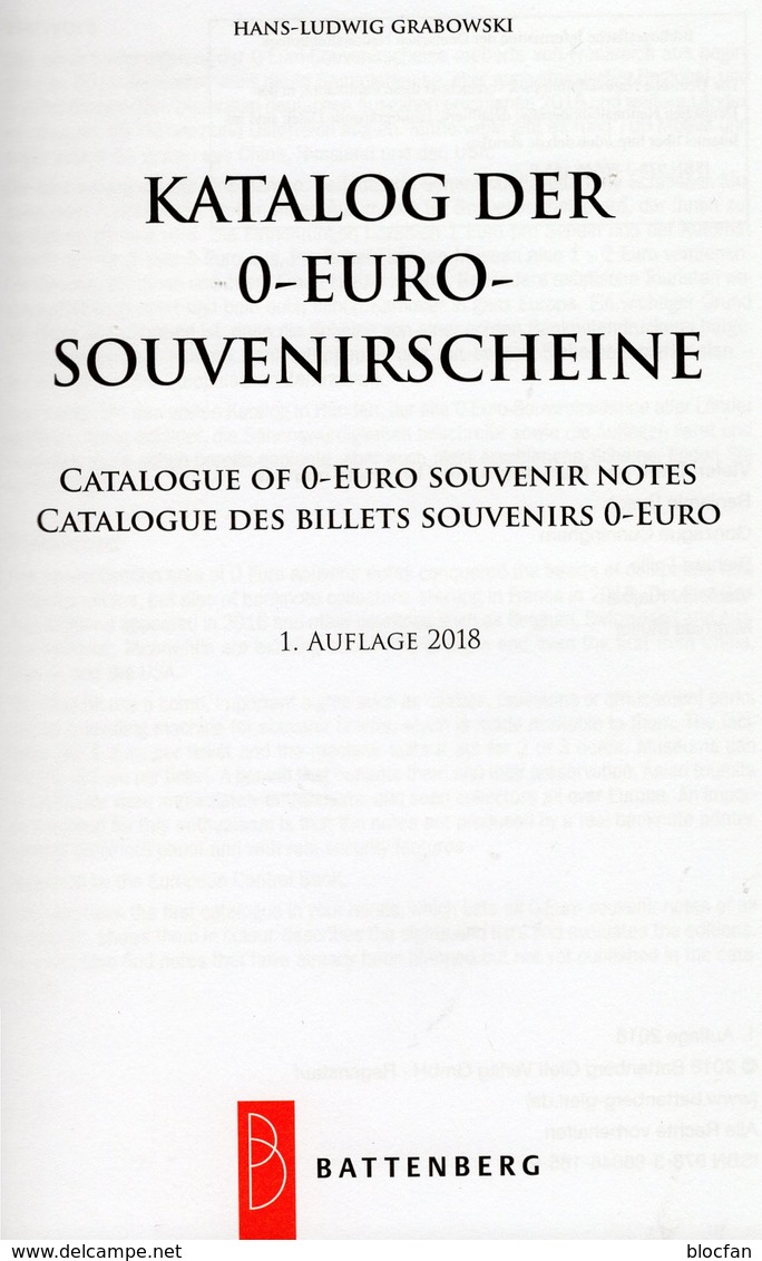 Battenberg-Katalog 0-EURO-Souvenirscheine 2018 New 20€ Für Papiergeld 1.Auflage Souvenir-Noten Deutsch/english/frz. - Autres & Non Classés