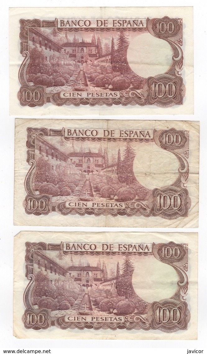 1970 Tres Billetes 100 Pesetas Distintas Calidades SC - EBC - Usado - [ 4] 1975-… : Juan Carlos I