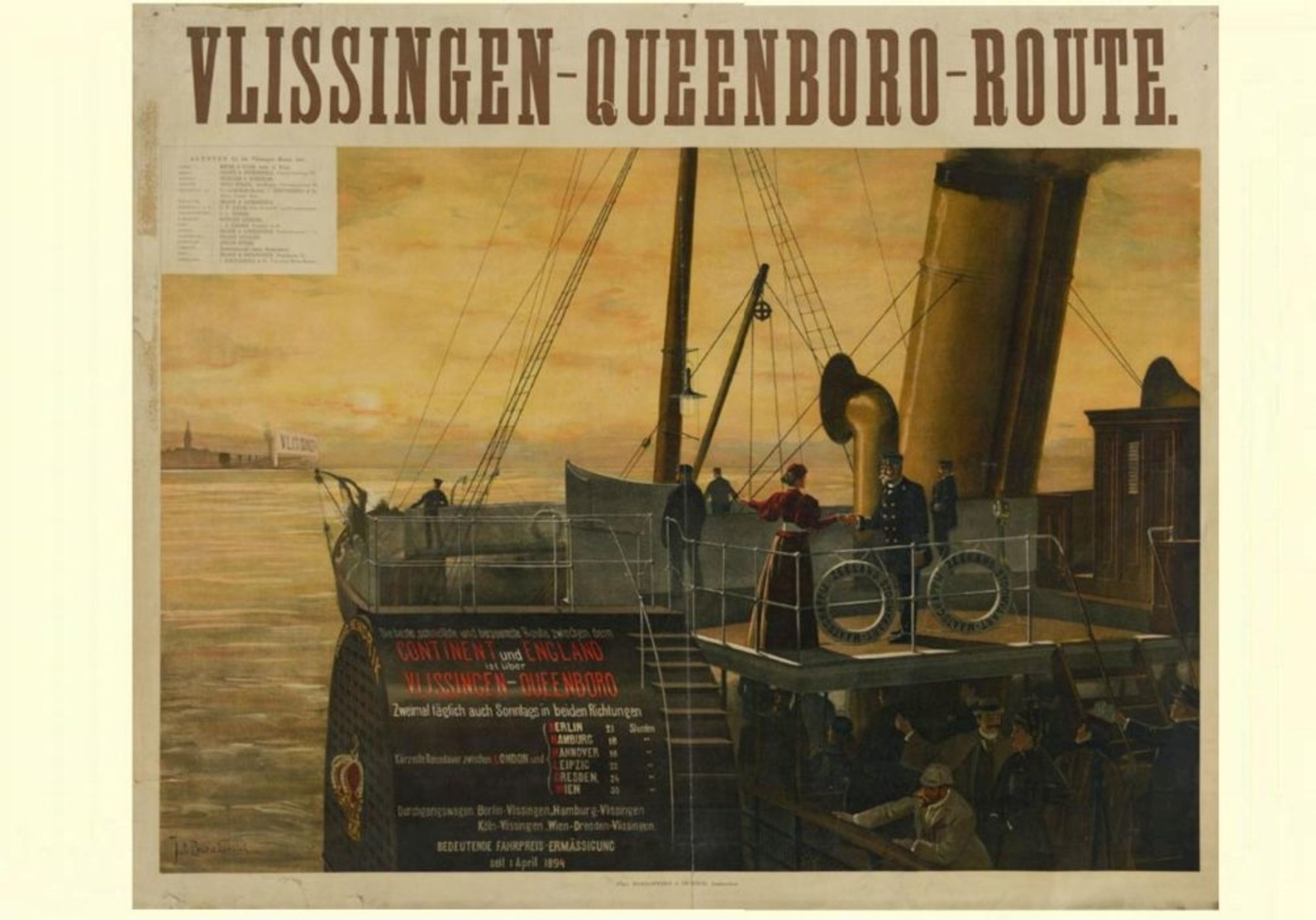German Navigation Postcard Vlissingen-Queenboro-Route Continent Und England 1894 - Reproduction - Advertising