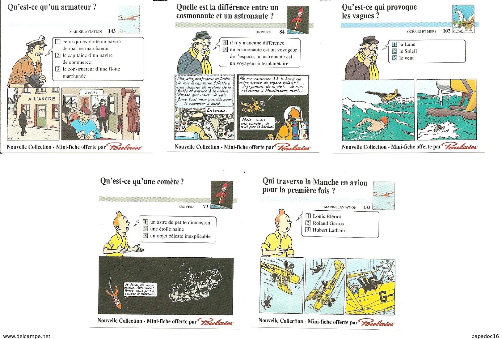 Lot De 4 Mini-fiche Offerte Par Le Chocolat Poulain : N°73, 84, 102, 133, 143 - Illustration Hergé [Tintin - Tournesol.. - Chromos