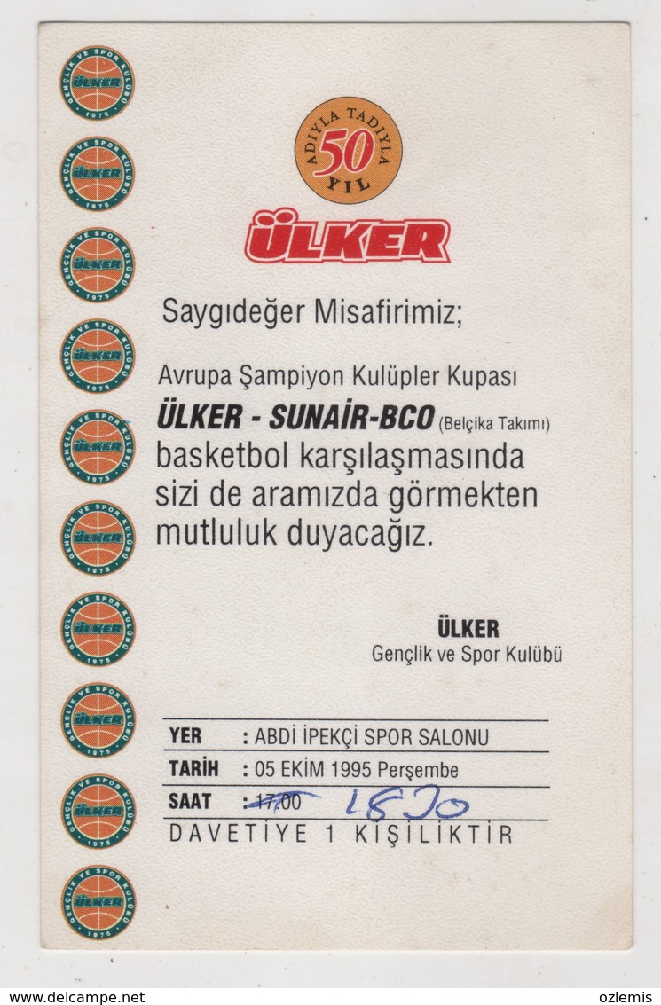 EUROPEAN CHAMPIONSHIP CUP ULKER -SUNAIR-BCO TICKET - Autres & Non Classés