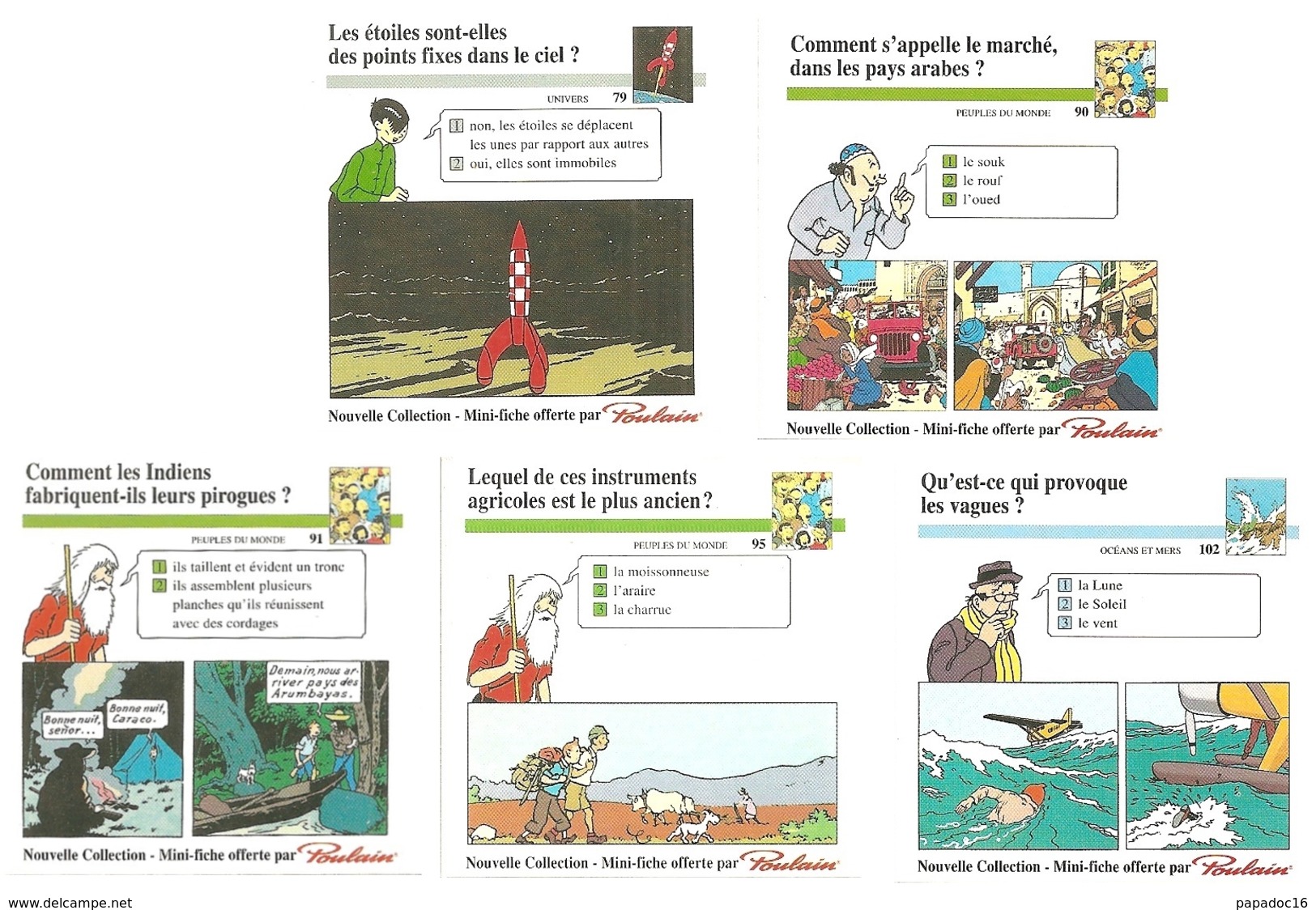 Lot De 5 Mini-fiche Offerte Par Le Chocolat Poulain : N° 79, 90, 91, 95, 102 - Illustration Hergé [Tintin - Haddock... - Chromos