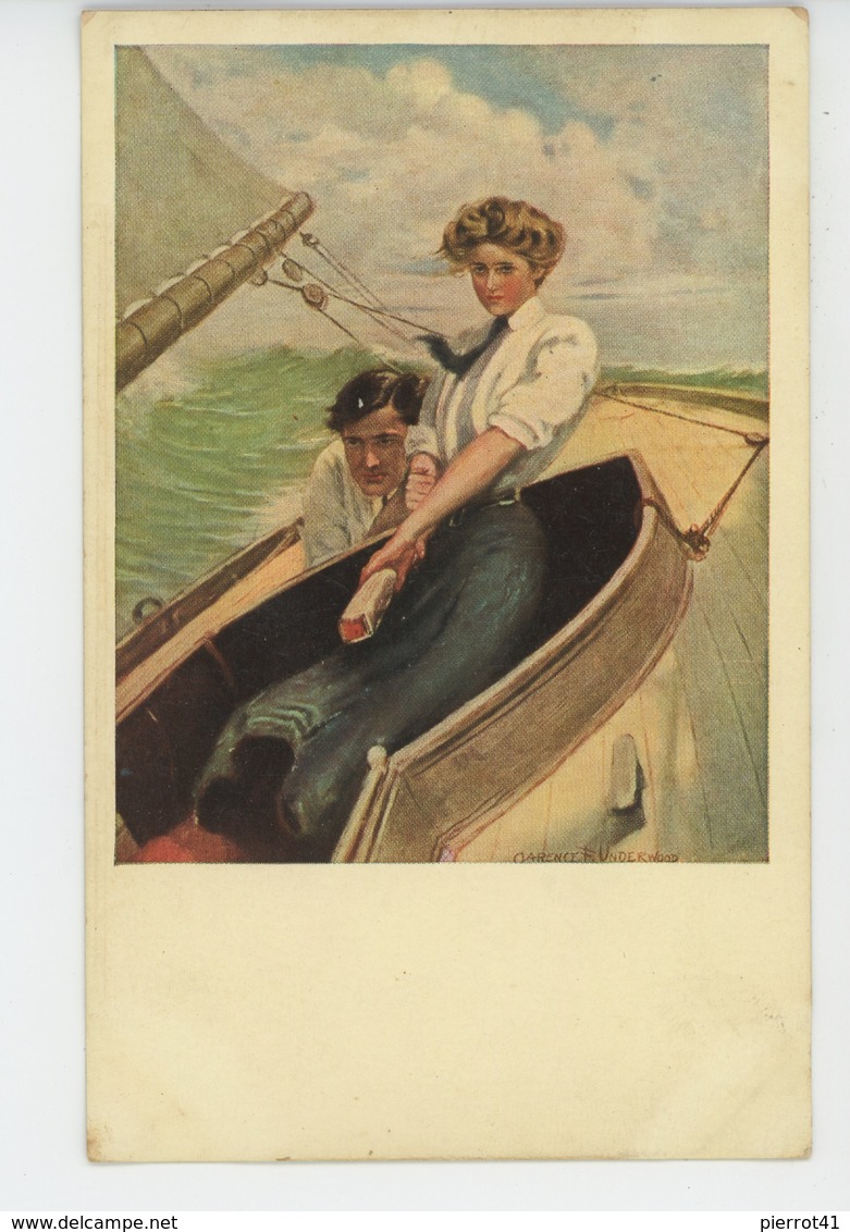 FEMMES - FRAU - LADY - Jolie Carte Fantaisie Viennoise Couple Sur Un Bateau Signée CLARENCE F. UNDERWOOD - Underwood, Clarence F.