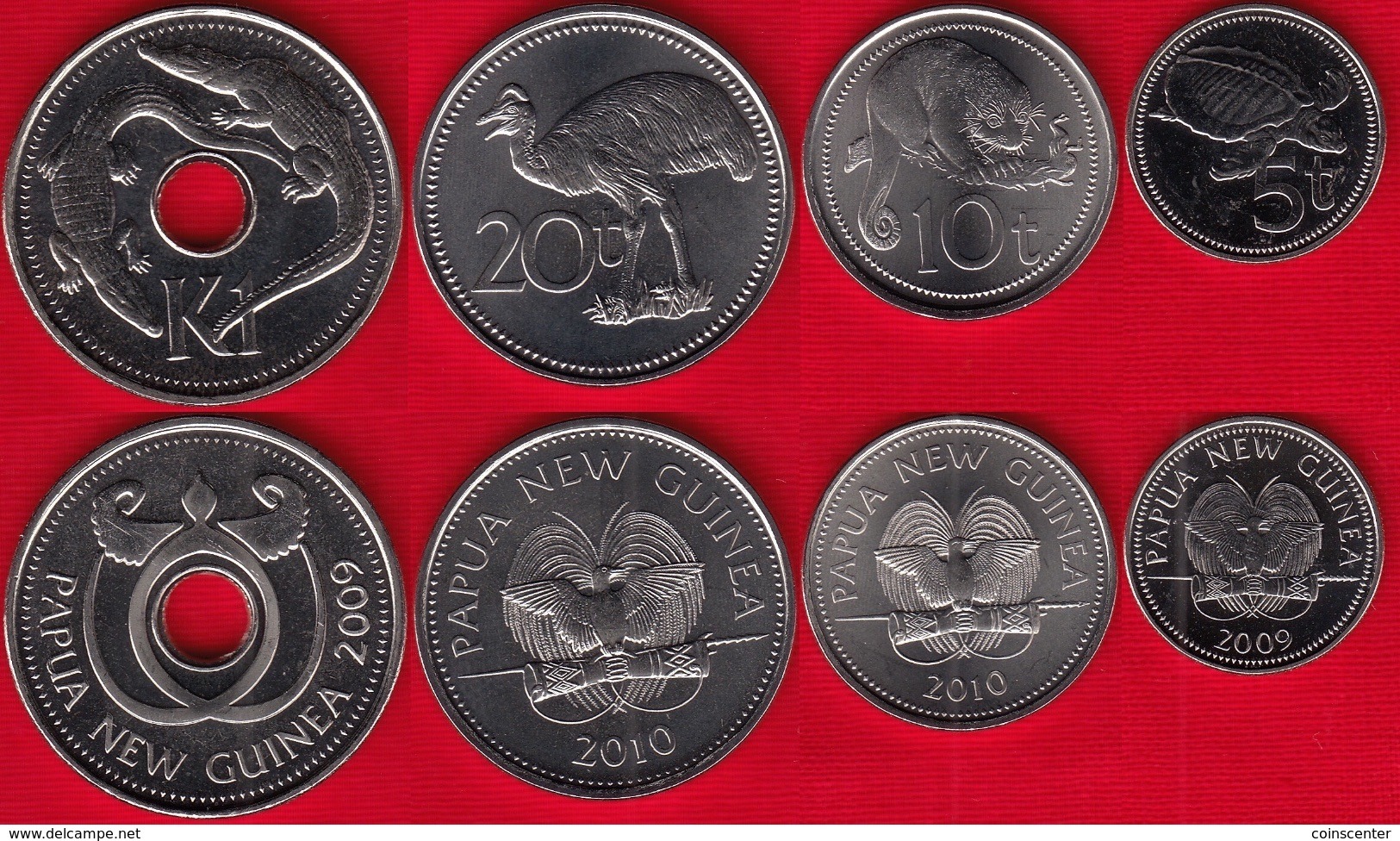 Papua New Guinea Set Of 4 Coins: 5 Toea - 1 Kina 2009-2010 UNC - Papouasie-Nouvelle-Guinée