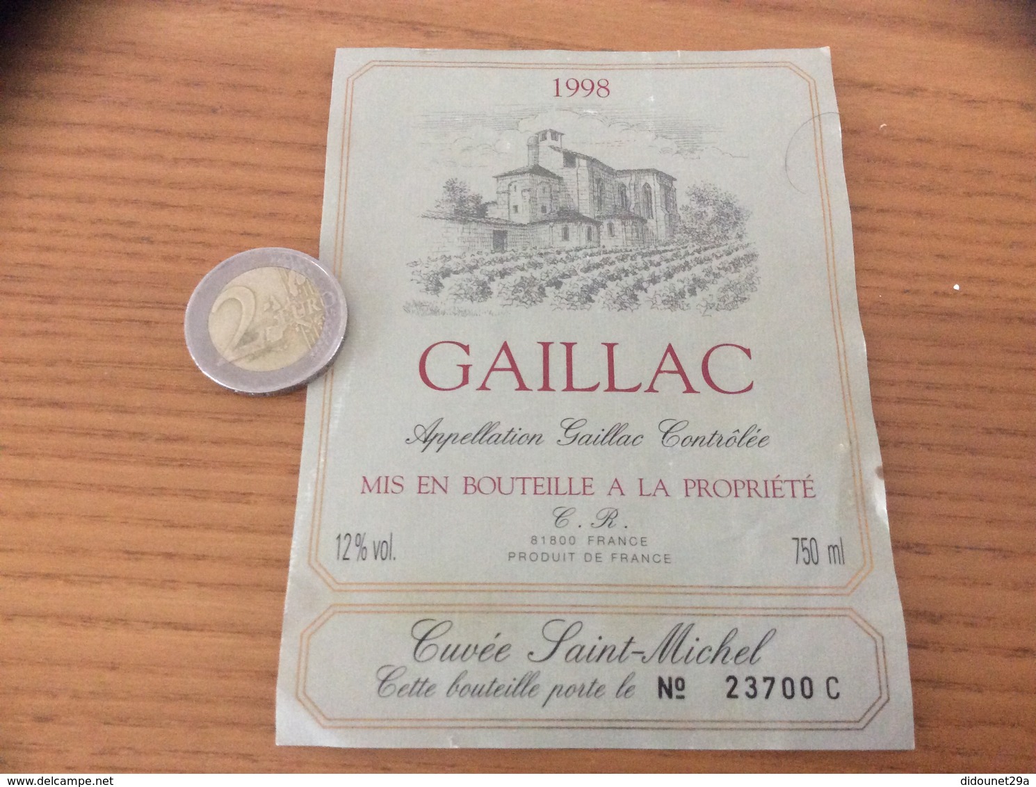 Etiquette De Vin 1998 «GAILLAC - Cuvée Saint-Michel» Numéroté - Gaillac