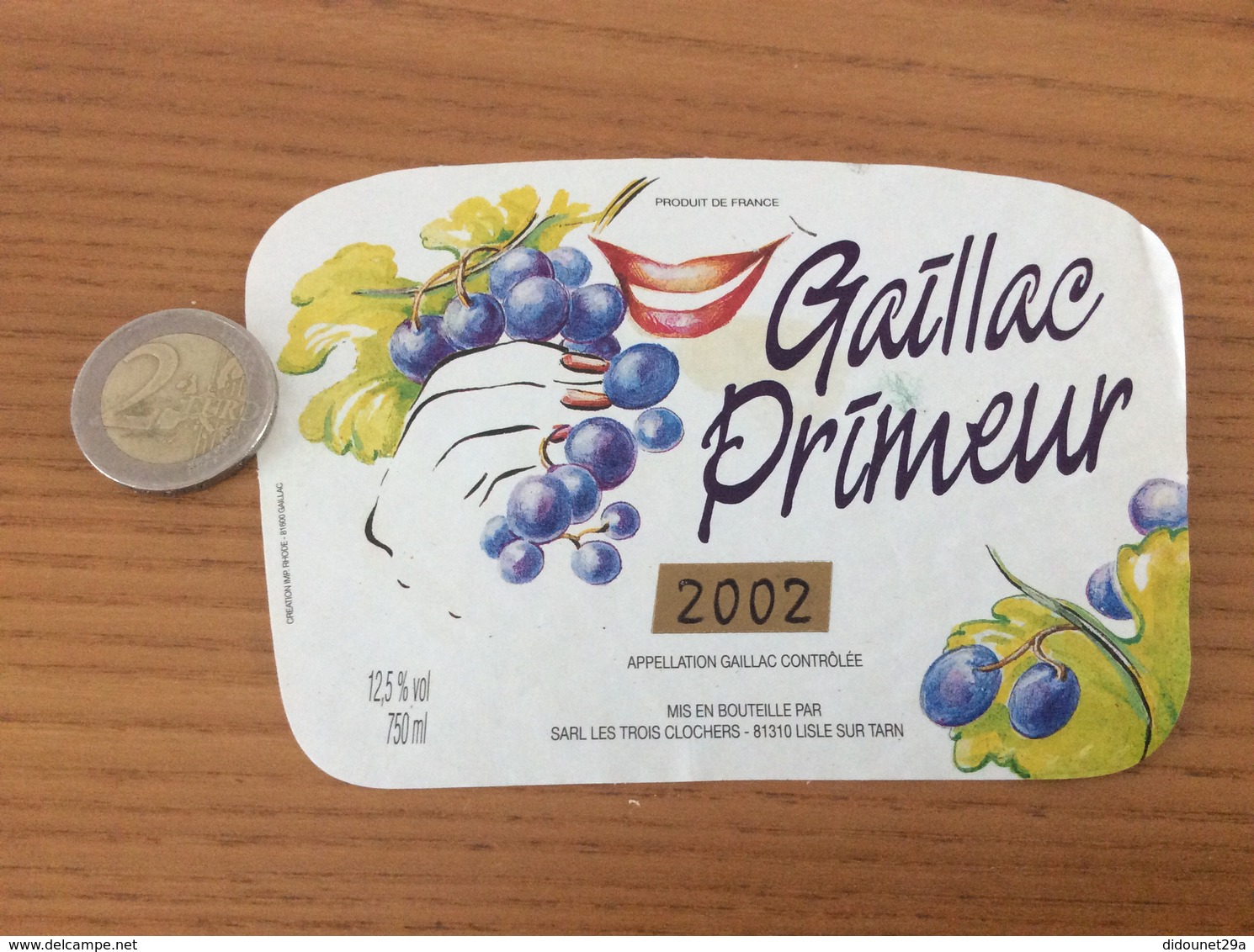 Etiquette De Vin 2002 «GAILLAC PRIMEUR - SARL LES TROIS CLOCHER - LISLE SUR TARN (81)» - Gaillac