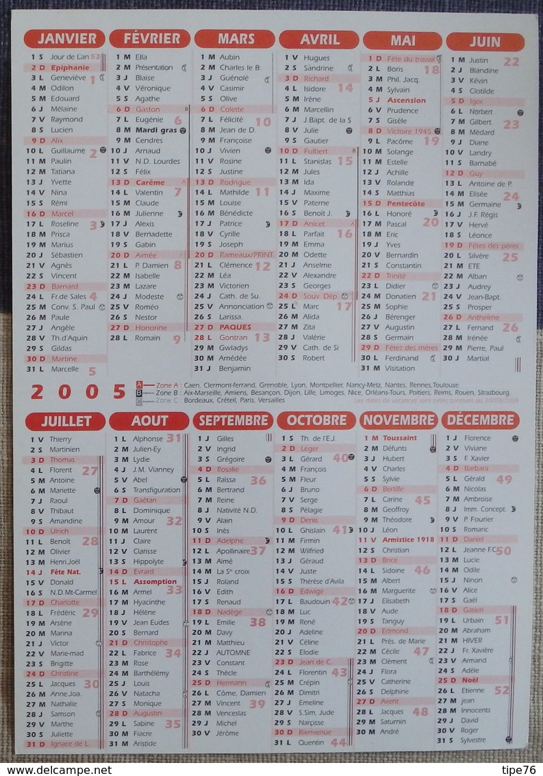 Petit Calendrier De Poche 2005 Almanach Du Chocolat Mois D'octobre - Délice Aux Noix Poires Et Chocolat - Kleinformat : 2001-...