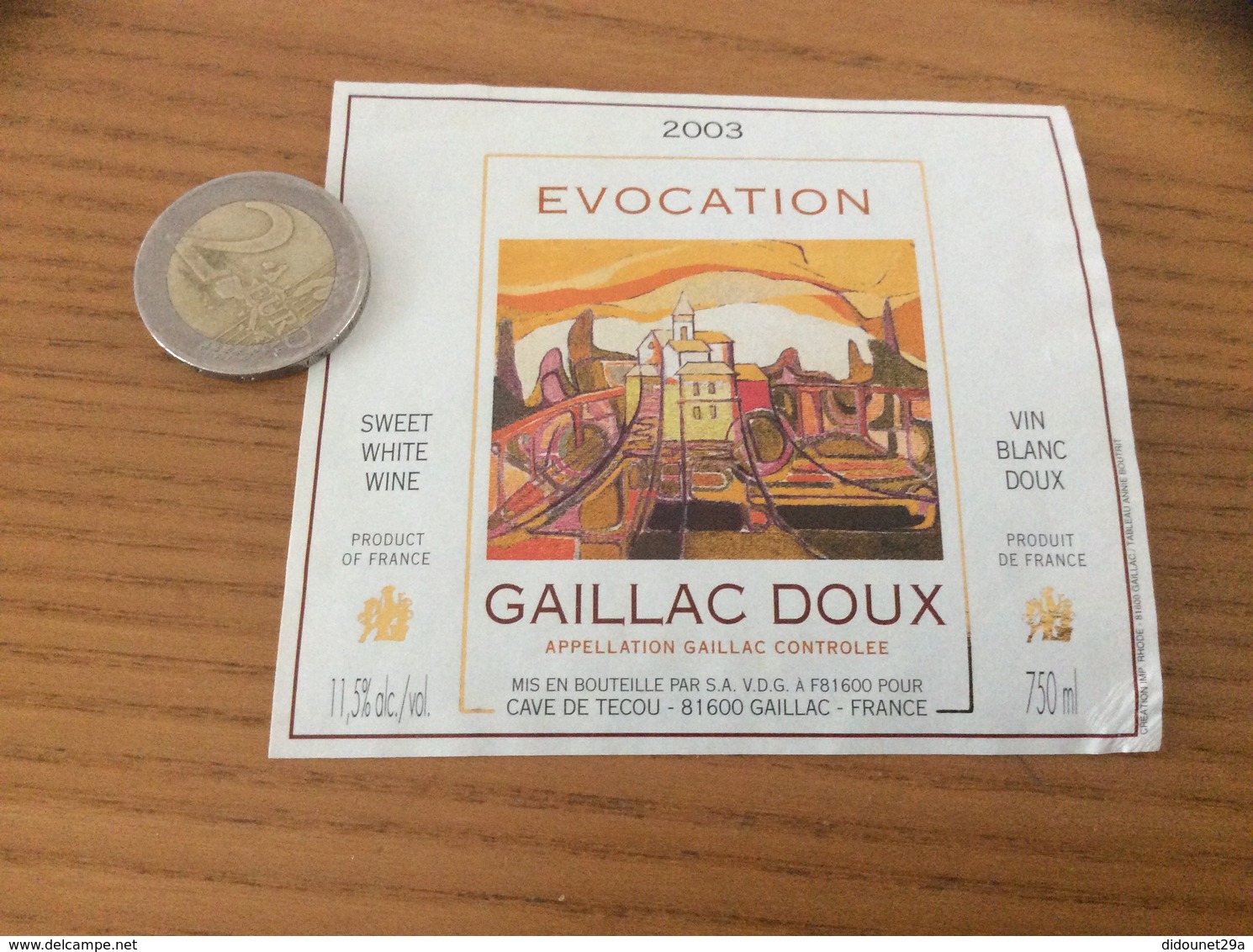 Etiquette De Vin * 2003 «GAILLAC DOUX - EVOCATION - LA CAVE DE TECOU (81)» - Gaillac