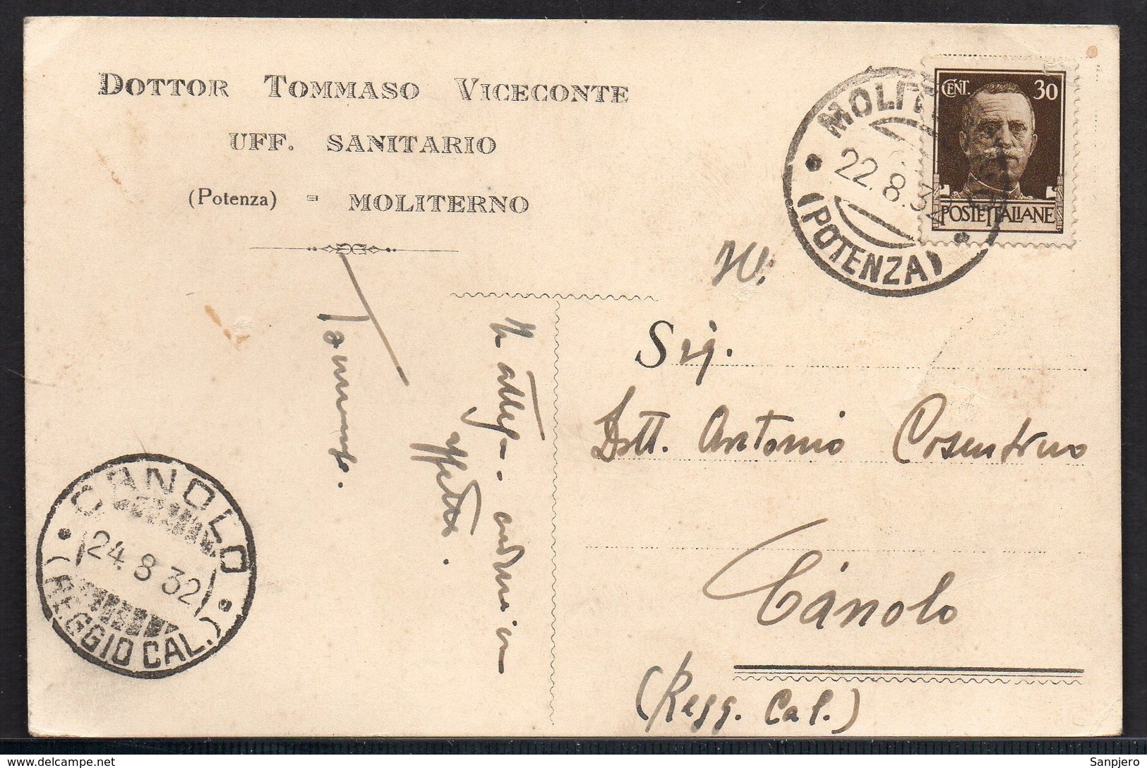 ITALY ITALIA ITALIEN 1932. POSTCARD CARTOLINA POSTALE, MOLITERNO CANOLO - Autres & Non Classés