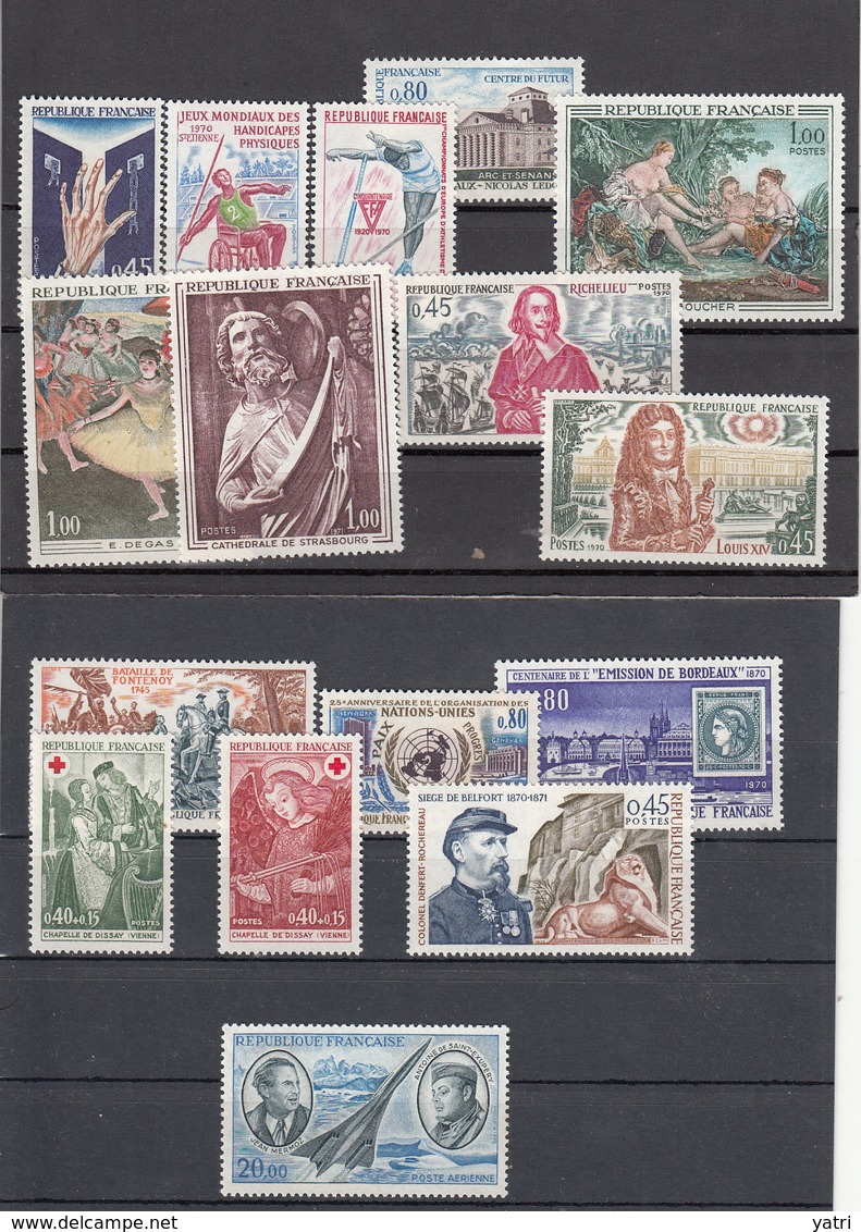 Francia - 1970 - Annata Completa / Complete Year Set ** Con Posta Aerea ** - 1970-1979