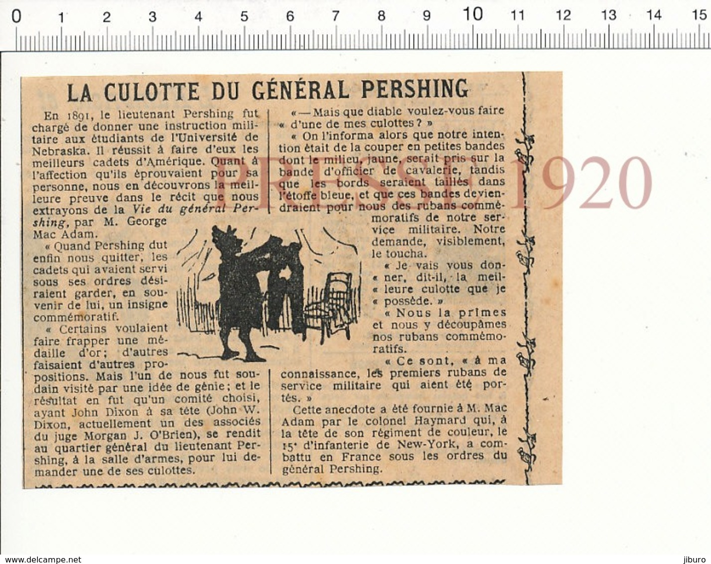 Presse 1920 Humour La Culotte Du Général Pershing Ancien Ruban Militaire 223M - Non Classificati