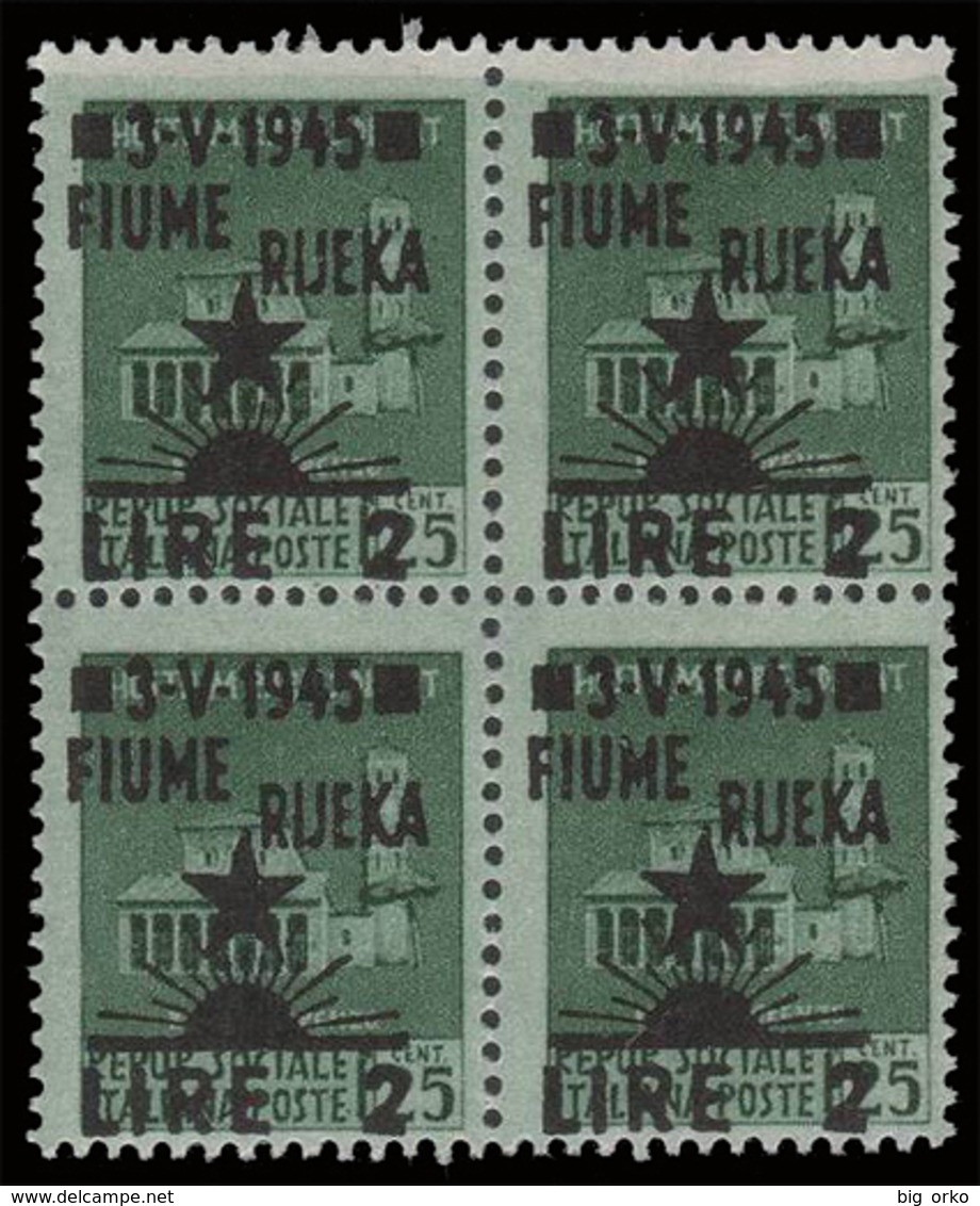 Occupazione Jugoslava: FIUME - Monumenti Distrutti: Lire 2  Su 25 C. Verde (Blocco Di Quattro) - 1945 - Occ. Yougoslave: Fiume