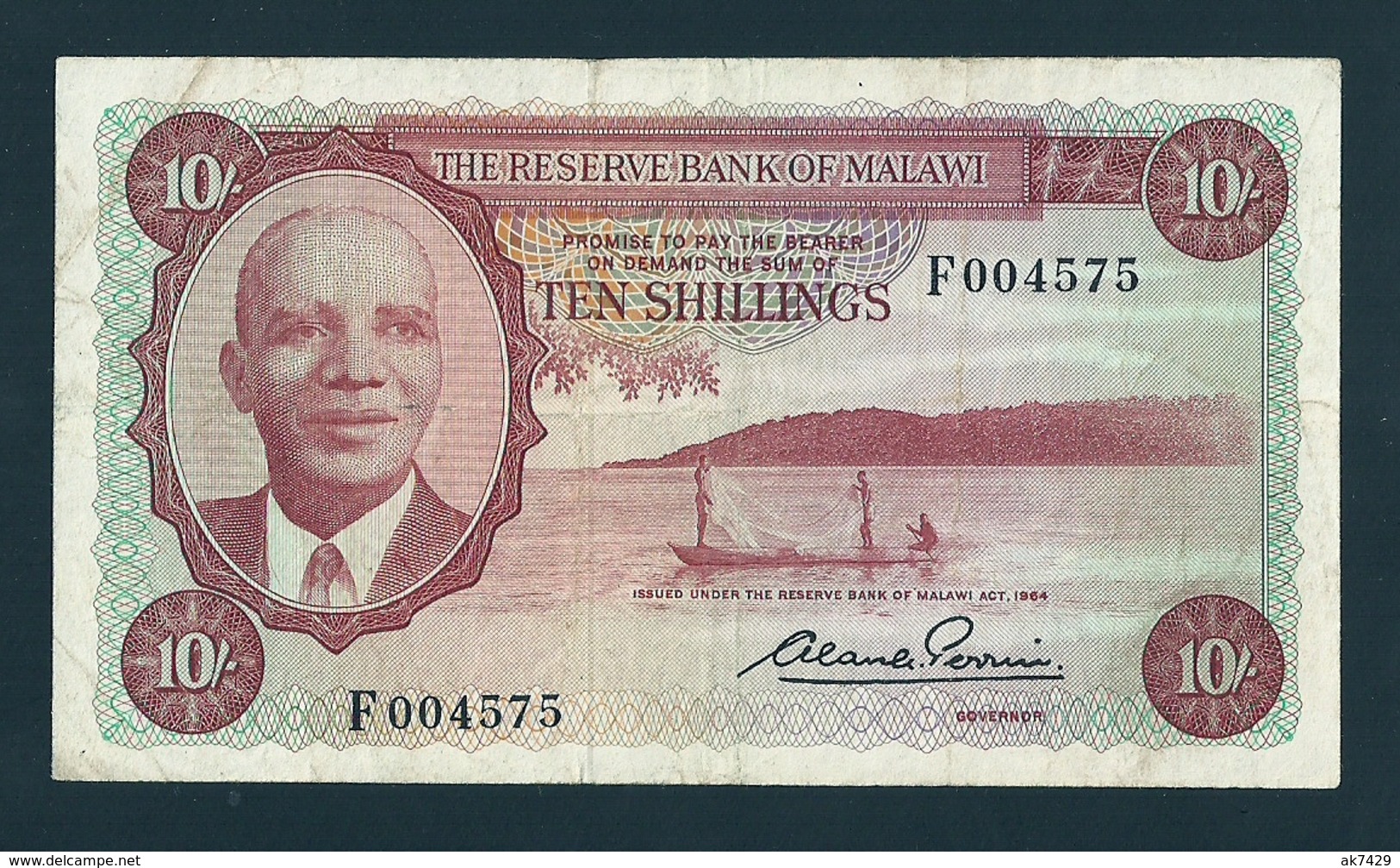 MALAWI 10 SHILLNGS 1964 LOW # 004575 P#2 VF BANKNOTE - Malawi
