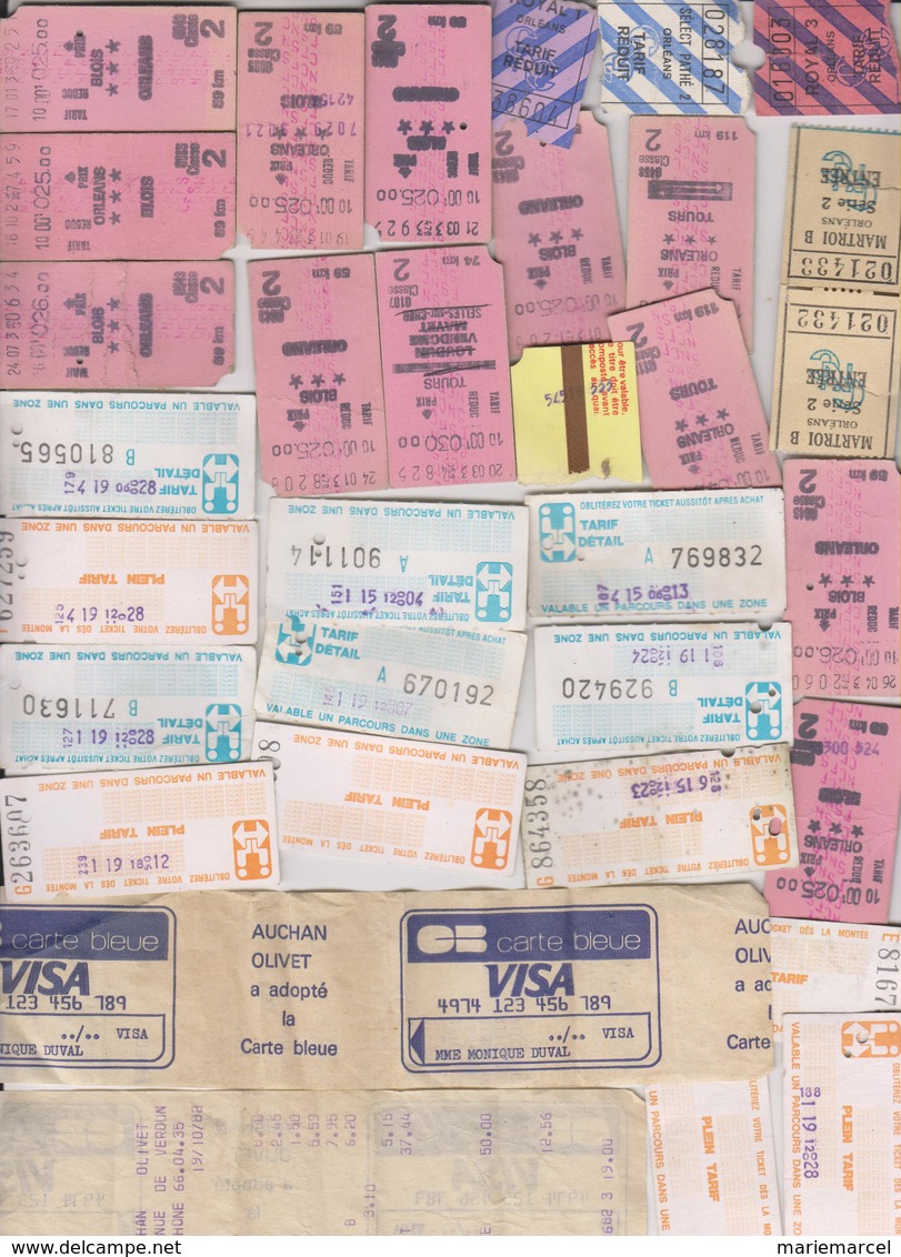 Lot De Tickets (33) Cinema.Train.Blois. Orléans. Tours. Vendôme.Bus. Martroi.Royal. Pathé.??? Tickets Caisse Auchan. - Autres & Non Classés