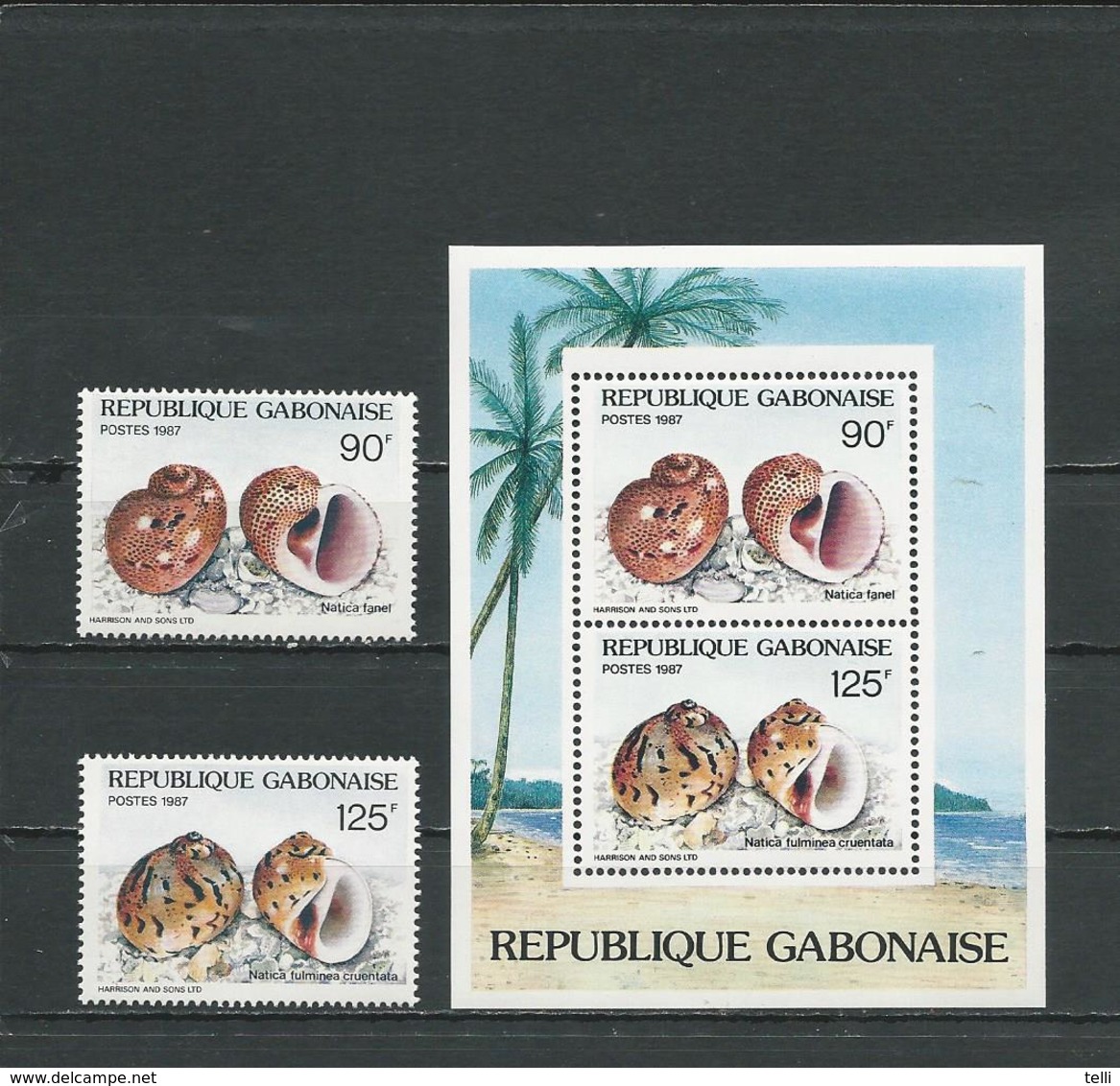 GABON  Scott 621-622, 622a Yvert 621-622, BF52 ** (2+bloc) Cote 8,25  $ 1987 - Gabon (1960-...)