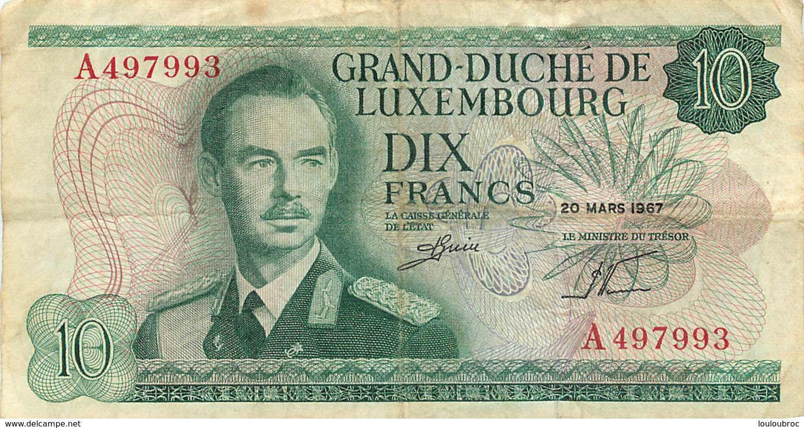 BILLET  GRAND DUCHE DU LUXEMBOURG DIX FRANCS 1967 - Luxembourg