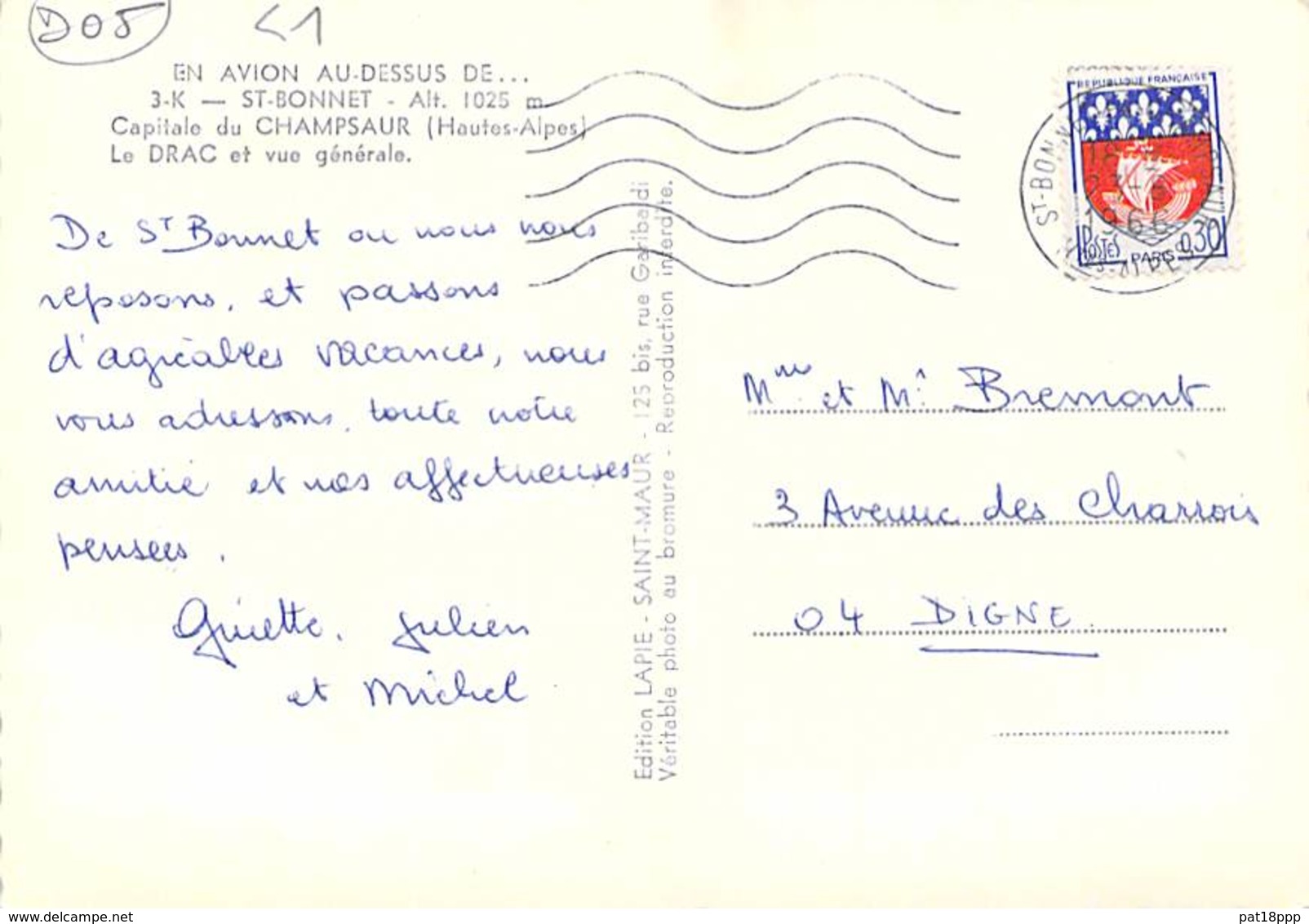 05 - ST BONNET : Le DRAC Et Vue Générale - CPSM Dentelée Colorisée Grand Format 1966 - Hautes Alpes - Autres & Non Classés