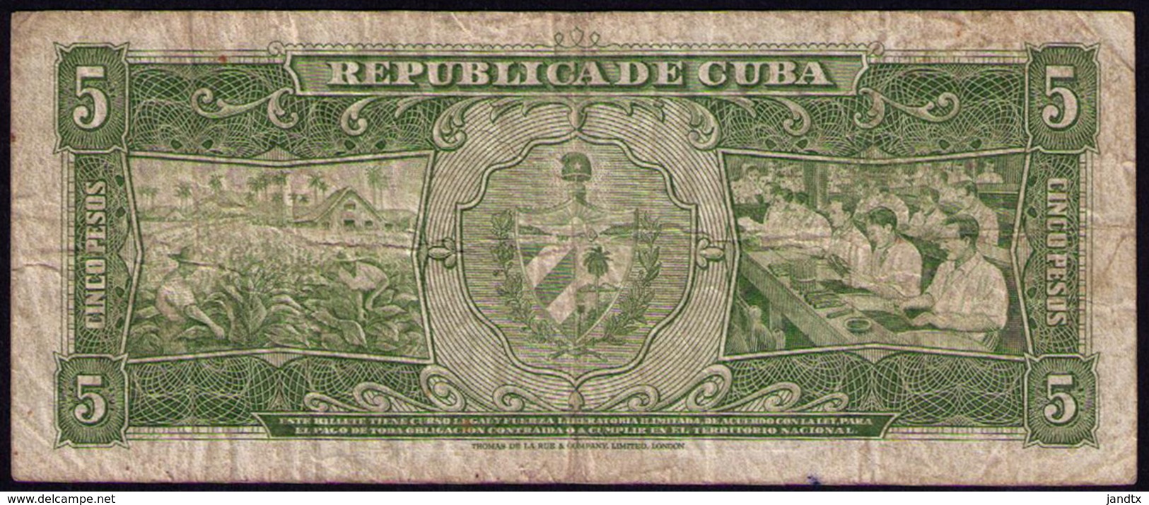 CUBA 5 PESOS 1958 G-BC REMPLAZO - Cuba