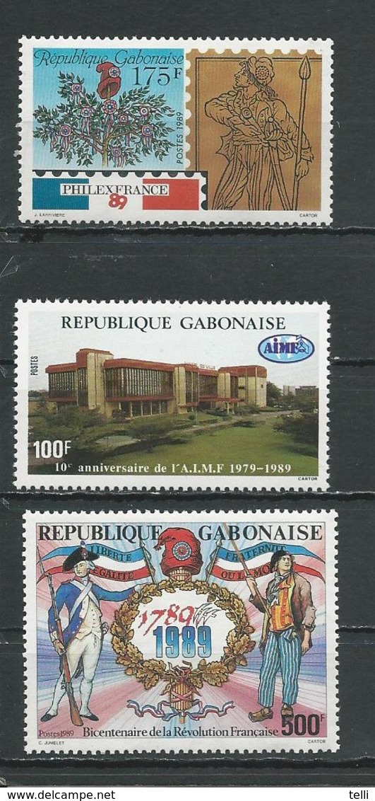 GABON  Scott 668, 669, 664 Yvert 664, 666, 665 ** (3) Cote 10 $ 1989 - Gabon (1960-...)