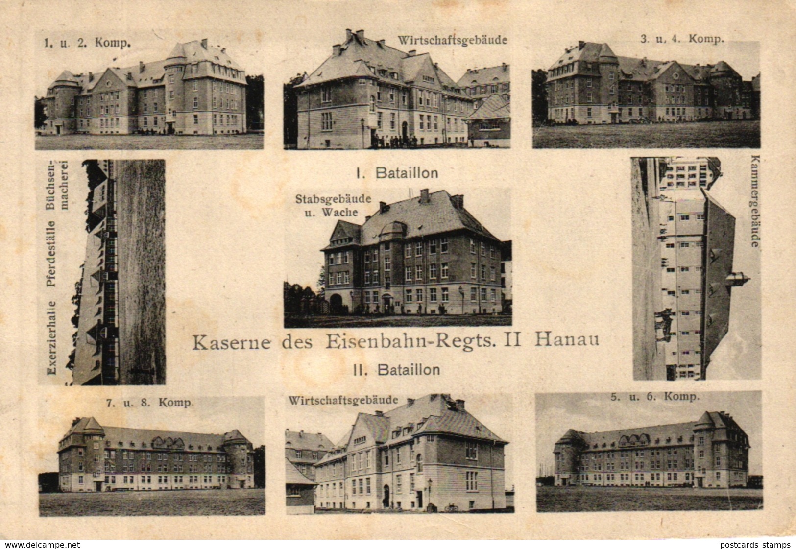 Hanau, Kaserne Des Eisenbahn-Regiments II, Mehrbild-AK, Feldpost 1915 - Hanau