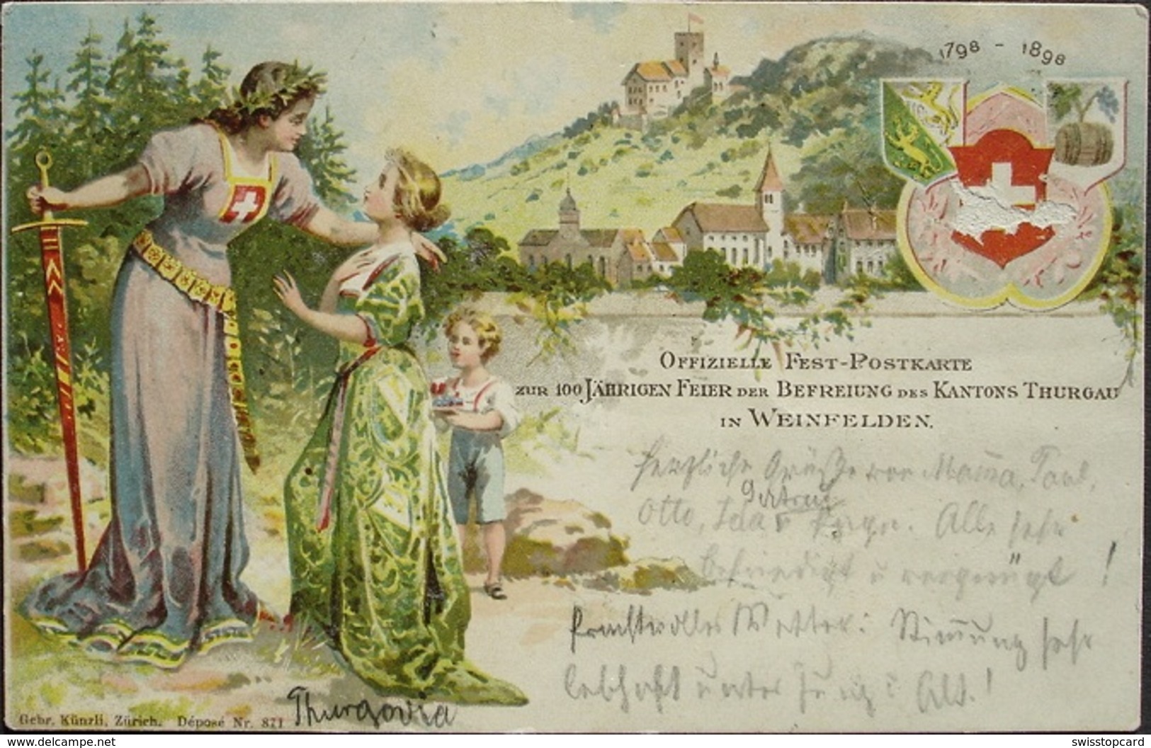 LITHO WEINFELDEN 1898 Offizielle Fest-Postkarte Zur 100-Jährigen Feier Der Befreiung Des Kantons Thurgau - Weinfelden