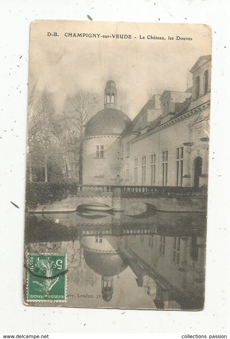 Cp, 37 , CHAMPIGNY SUR VEUDE ,le Château ,les Douves , Voyagée 1908 ,ed. D.B. - Champigny-sur-Veude