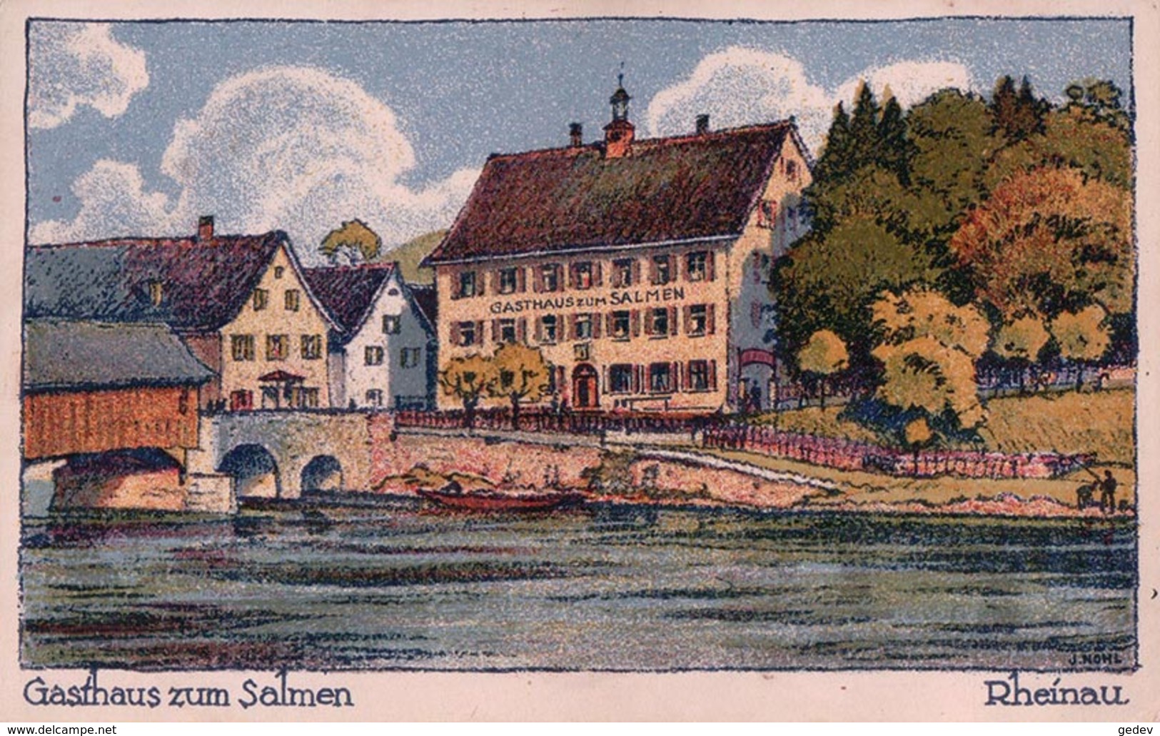 Rheinau ZH, Gasthaus Zum Salmen, Litho Couleur, Illustrateur J. Nohl (632) - Rheinau