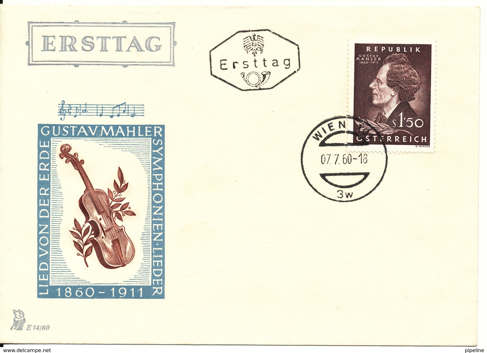 Austria FDC 7-7-1960 Gustav Mahler With Cachet - Music