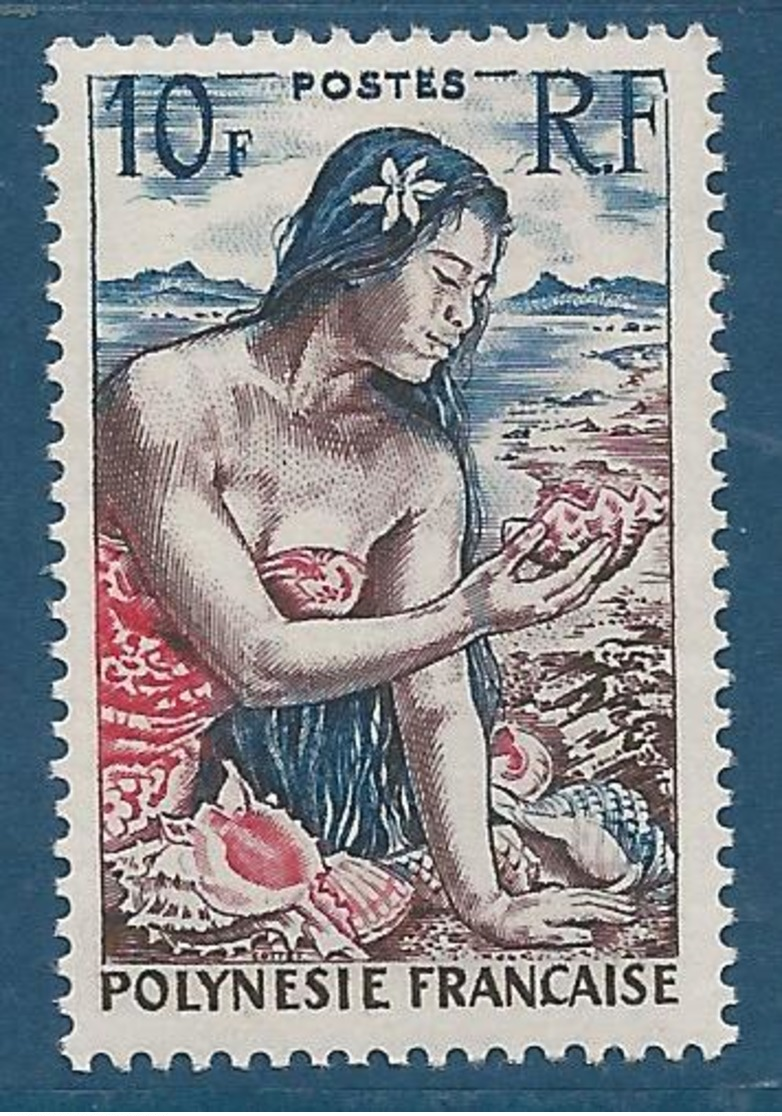 POLYNESIE 1958-60 - YT N°9 - 10 F. Brun-lilas, Bleu Et Rouge - Jeune Fille Au Coquillage - Neuf** - TTB Etat - Nuovi