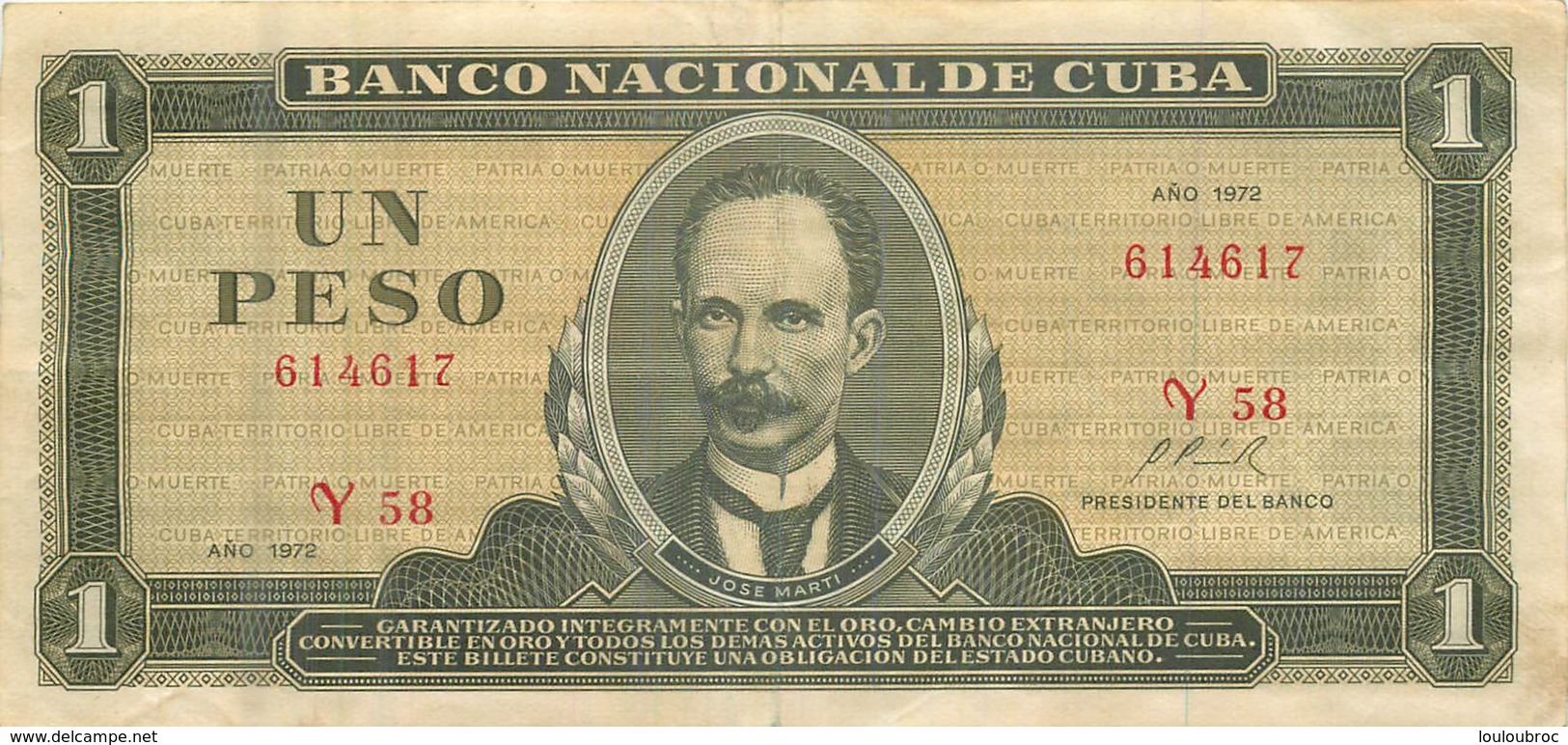 BILLET CUBA  UN PESO 1972 - Cuba