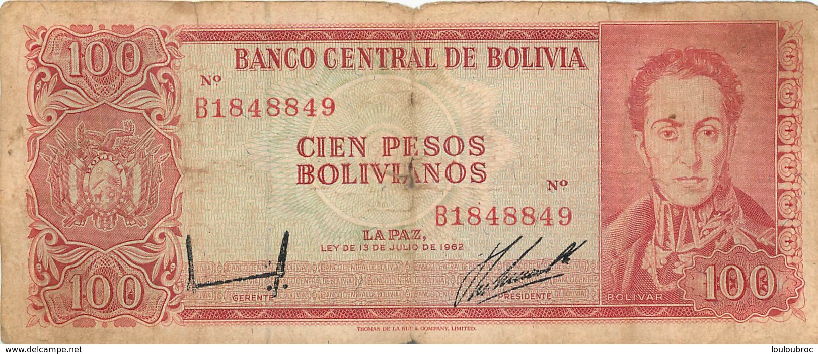 BILLET    100 PESOS BOLIVIANOS  BOLIVAR - Bolivie