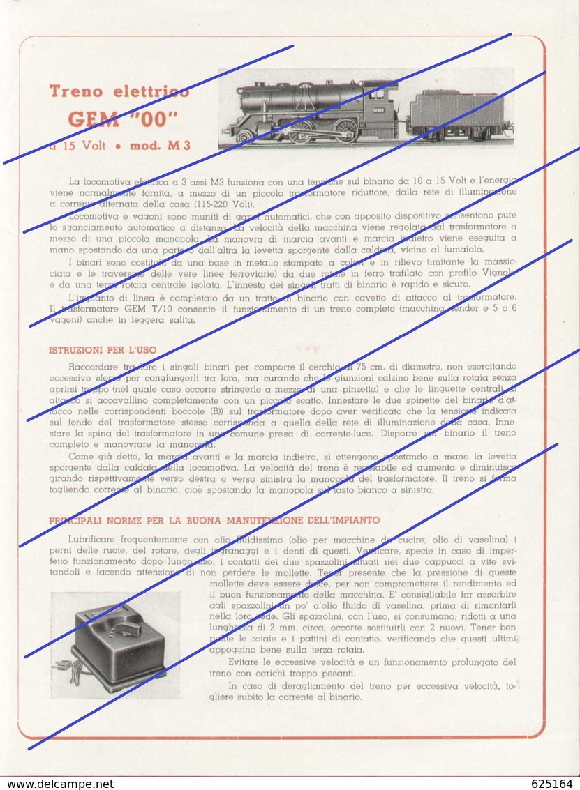 Mode D'emploi GEM 1950s Treno Elettrico OO 15 Volt Mod. M3 BGEM Treno Elettrico OO 15 Volt Mod. M3 Brochure - En Italien - Unclassified