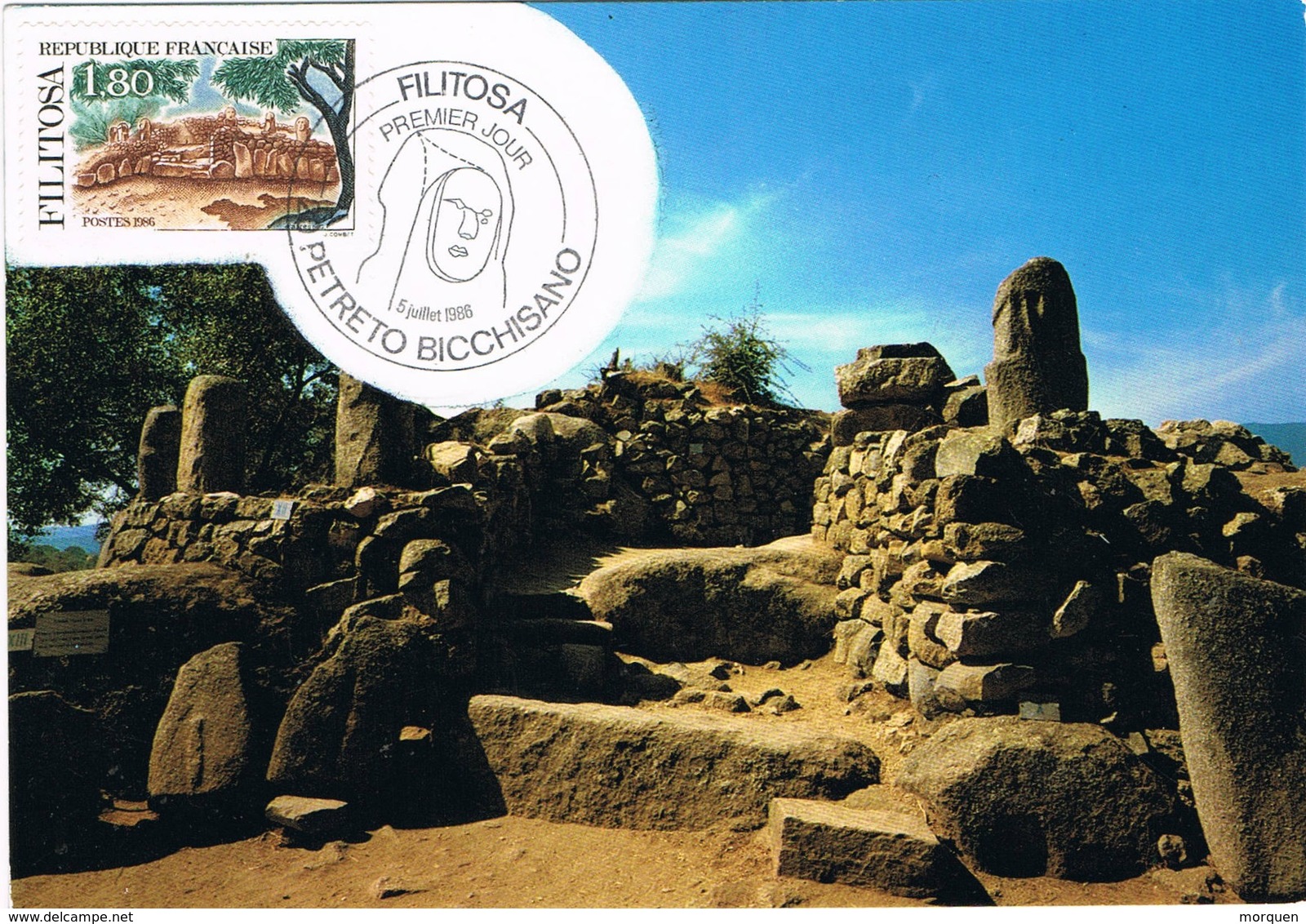 30332. Tarjeta Maxima PETRETO BICCHISANO (Corse) France 1986. Prehistorique Megalithic FILITOSA - 1980-1989