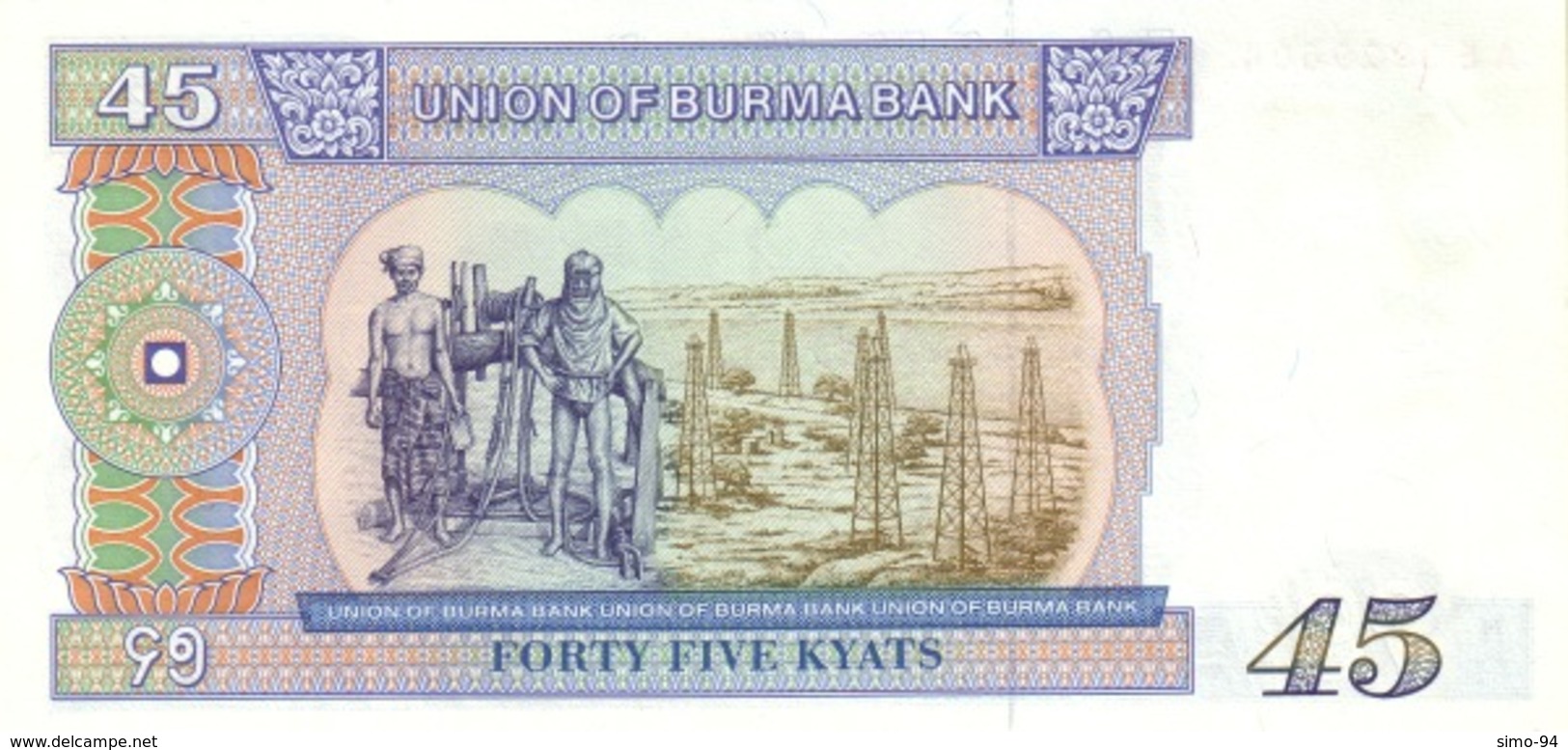 Burma P.64  45 Kyats 1987 Unc - Myanmar