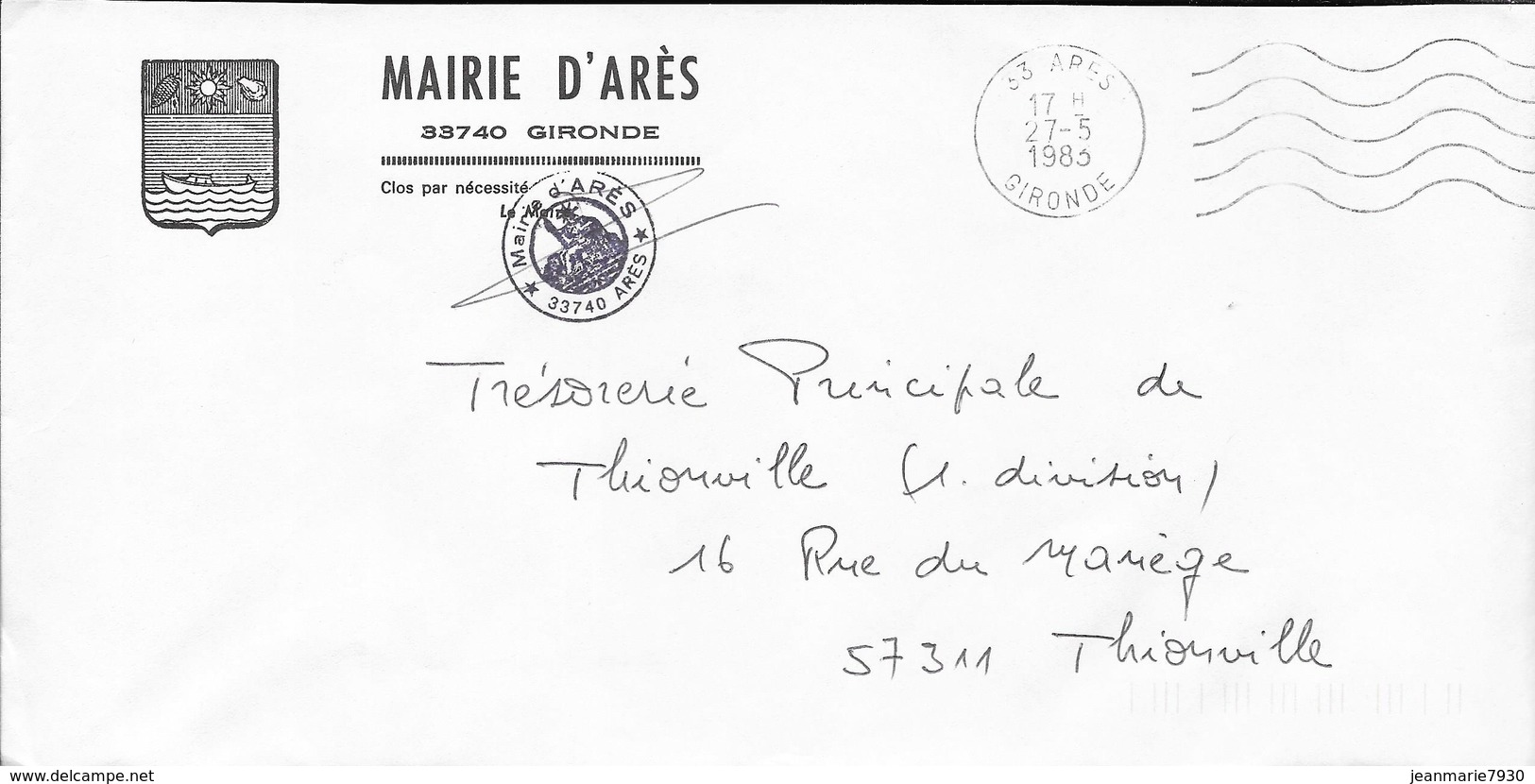 1811058- ENVELOPPE A EN TETE DE LA MAIRIE DE ARES DU 27/05/3 - Lettres Civiles En Franchise