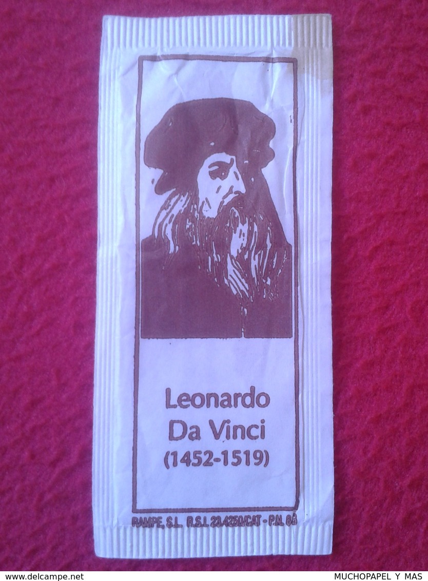 SPAIN. SOBRE DE AZÚCAR VACÍO EMPTY PACKET OF SUGAR SUCRE ZUCCHERO ZUCKER LEONARDO DA VINCI 1452 1519 PINTOR INVENTOR.... - Azúcar