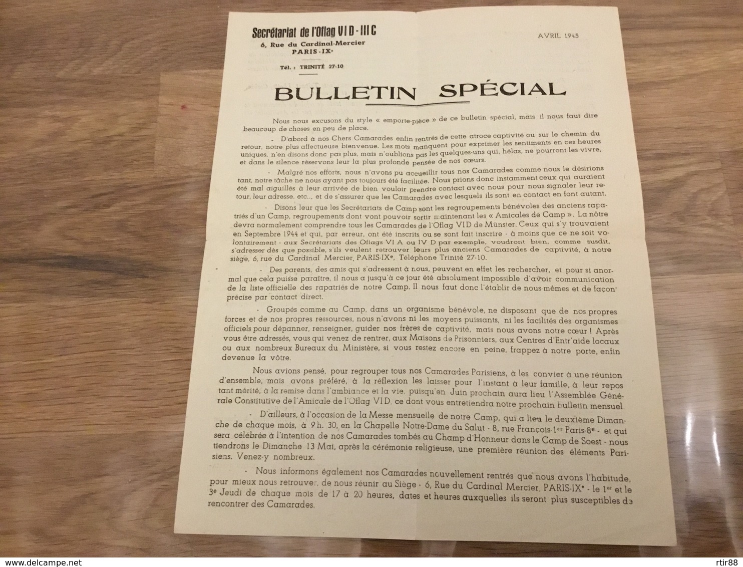 Bulletin Spécial OFLAG VID III C Avril 1945 - 1939-45